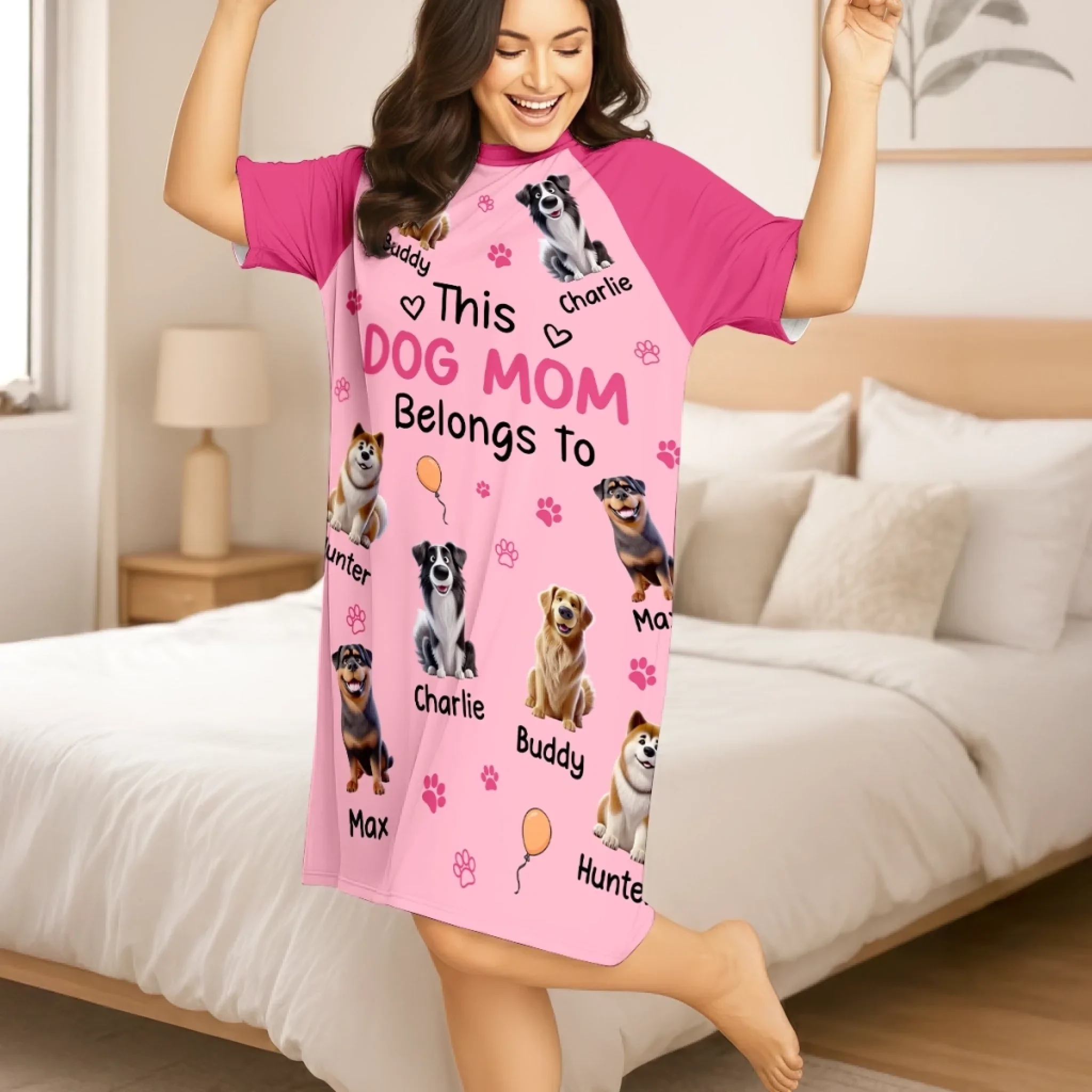 Custom Women's Sleep Tee - Personalized Mother's Day Birthday Gifts For Dog Cat Lovers, Dog Dad And Mom, Cat Owners - Life Is Better With Pets - Image 3