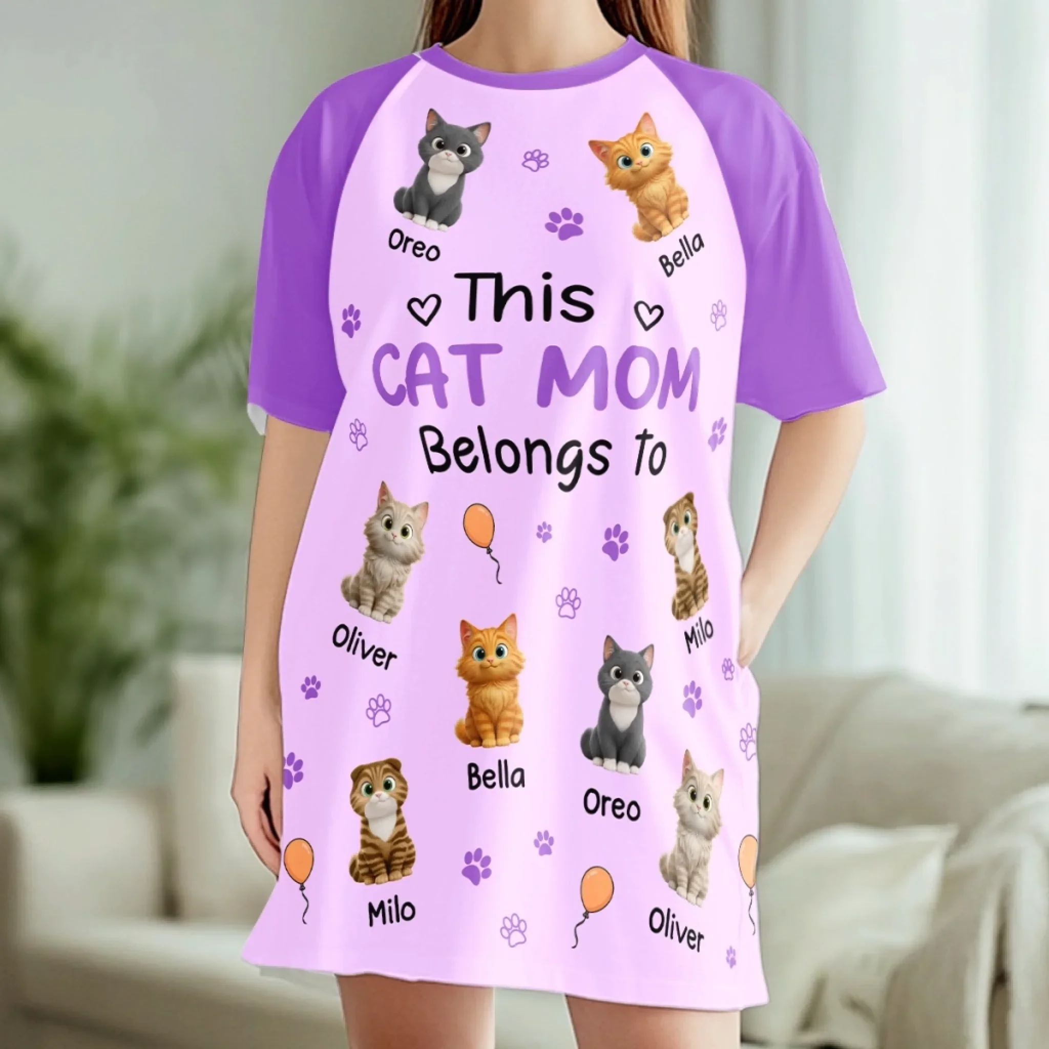 Custom Women's Sleep Tee - Personalized Mother's Day Birthday Gifts For Dog Cat Lovers, Dog Dad And Mom, Cat Owners - Life Is Better With Pets - Image 4