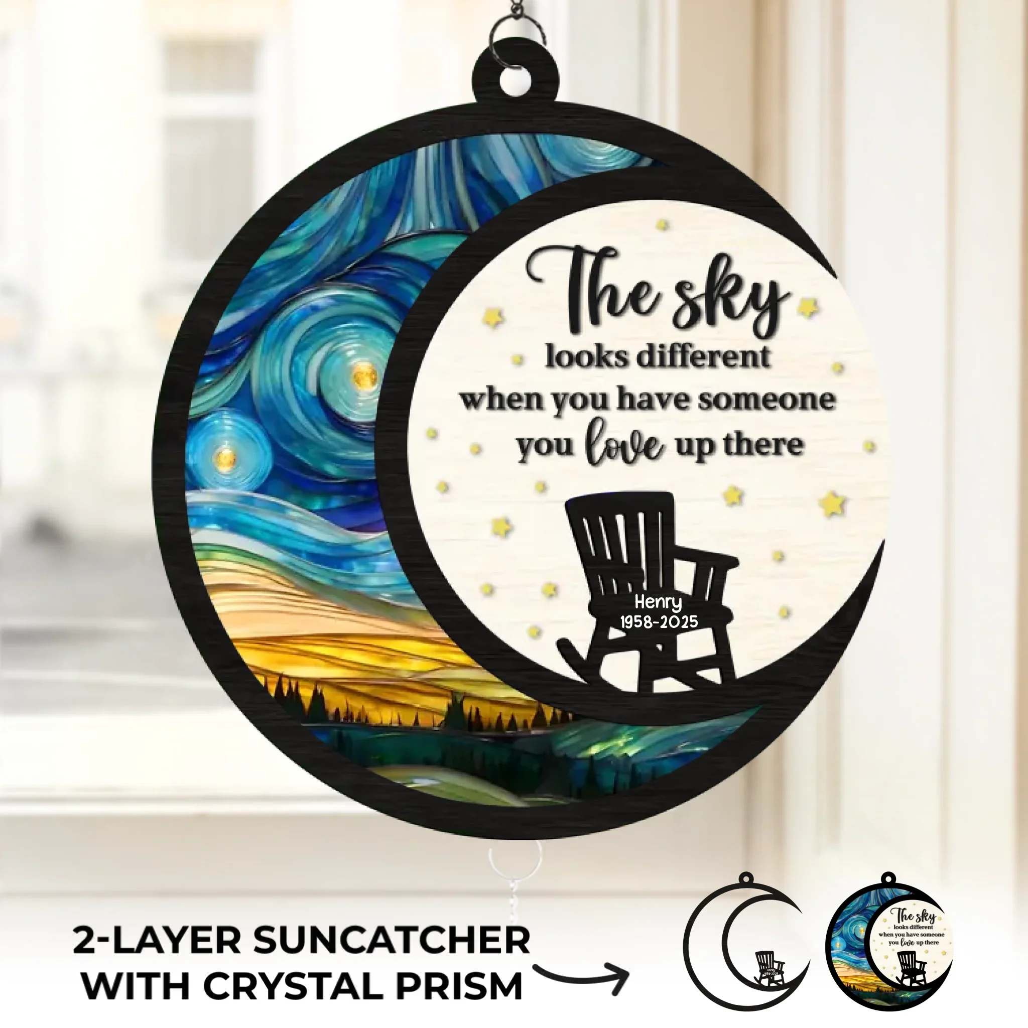 Custom Wood And Acrylic Suncatcher With Crystal Prism - Personalized Memorial Sympathy Gifts For Loss Of Mom, Dad - Forever In Our Loving Hearts - Image 2