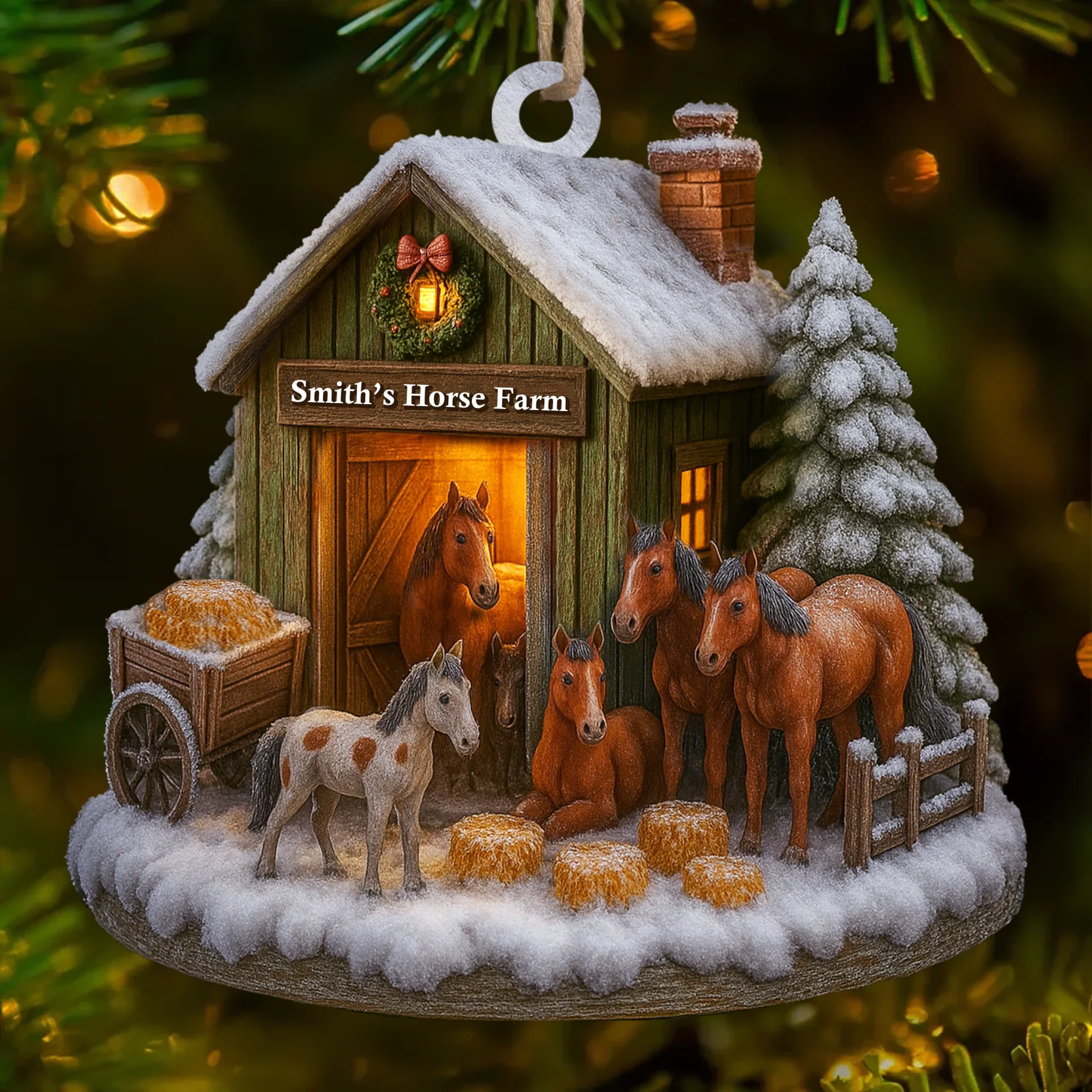 Custom Wood Ornament - Personalized Christmas Birthday Gifts For Women, Men - Christmas At The Horse Farm - Image 2