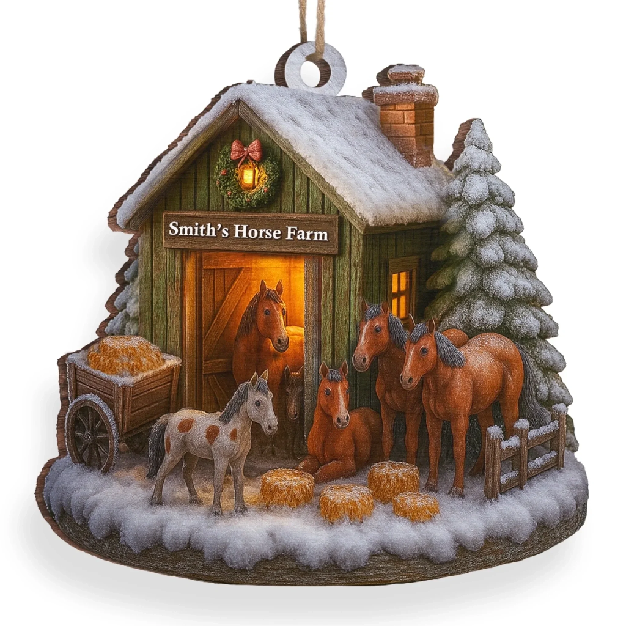 Custom Wood Ornament - Personalized Christmas Birthday Gifts For Women, Men - Christmas At The Horse Farm - Image 3