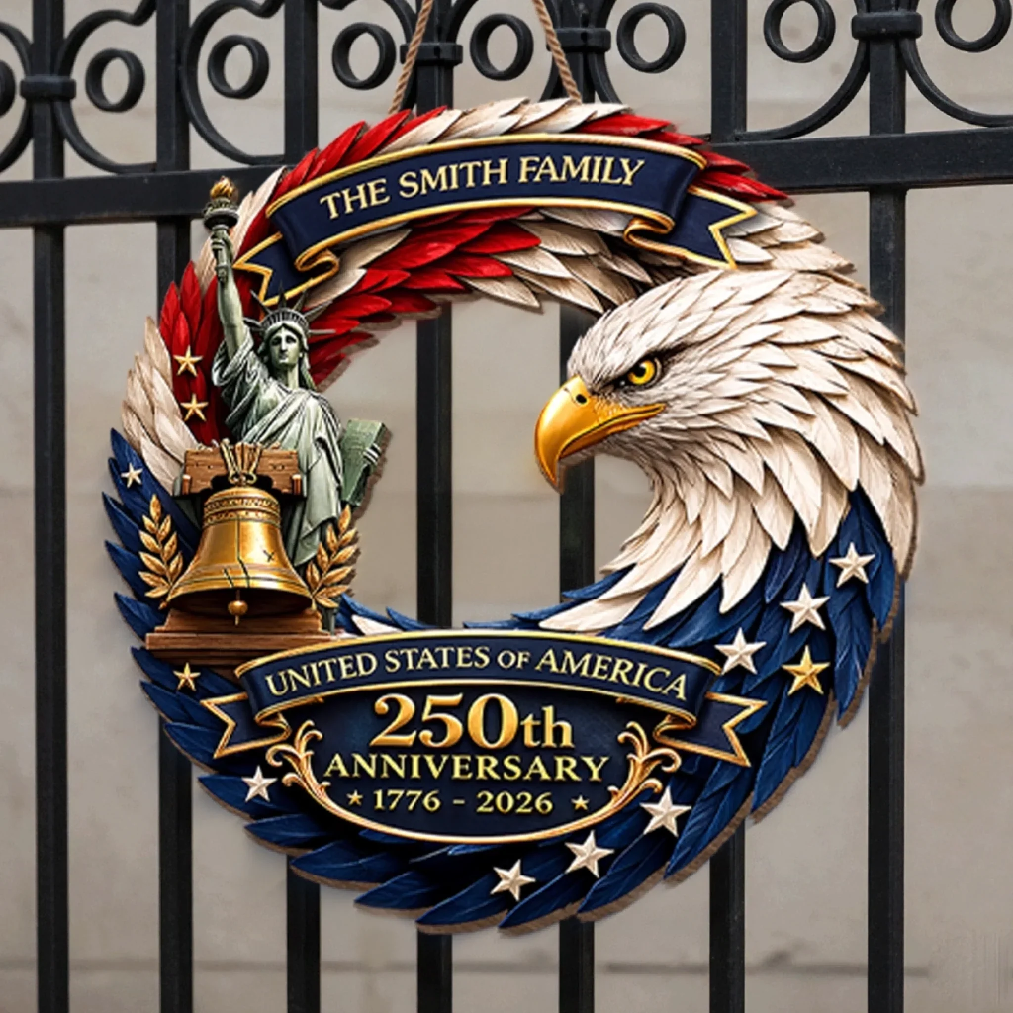 Custom Wood Sign - Personalized America 250th Anniversary Gifts For Mom, Dad, Brother, Sister, Kids - Bald Eagle Patriotic - Image 4