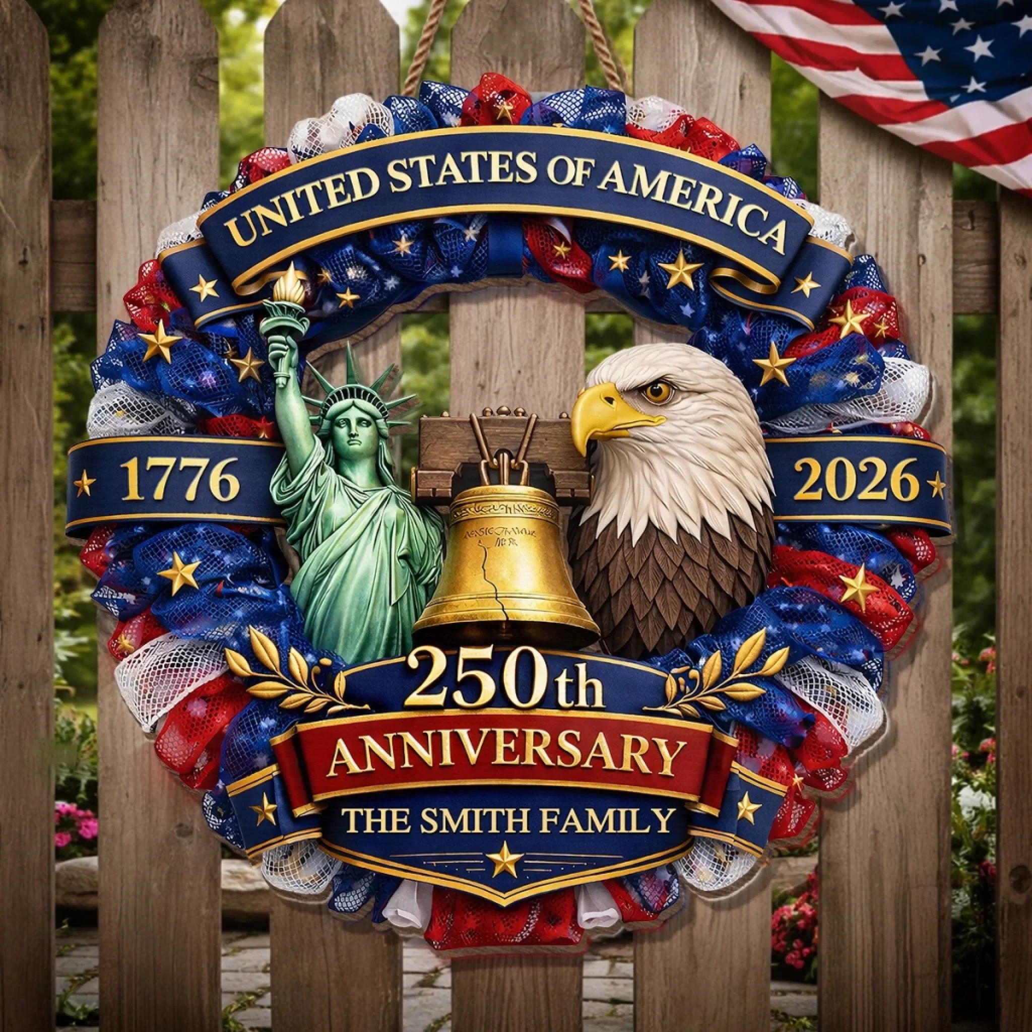Custom Wood Sign - Personalized America 250th Anniversary Gifts For Mom, Dad, Brother, Sister, Kids - Freedom In Every Heart - Image 3