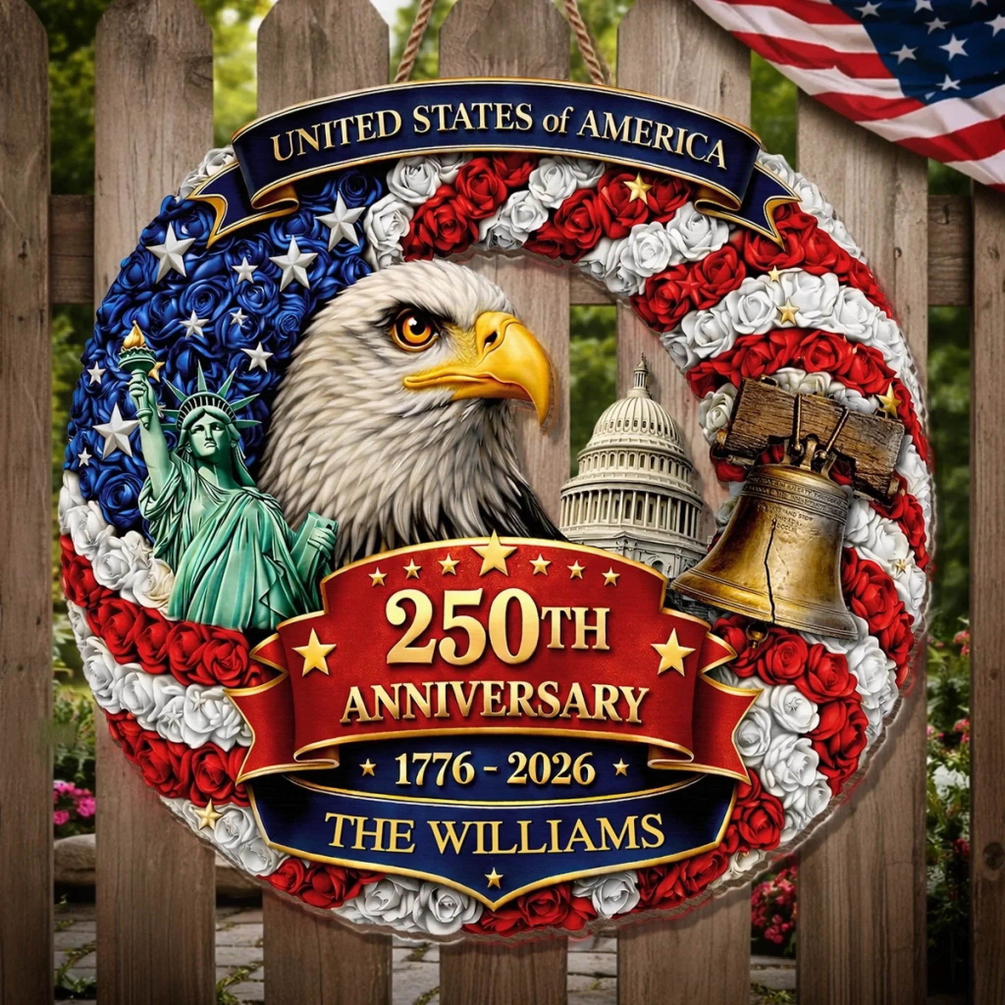 Custom Wood Sign - Personalized America 250th Anniversary Gifts For Mom, Dad, Brother, Sister, Kids - Freedom Looks Good On Us - Image 3