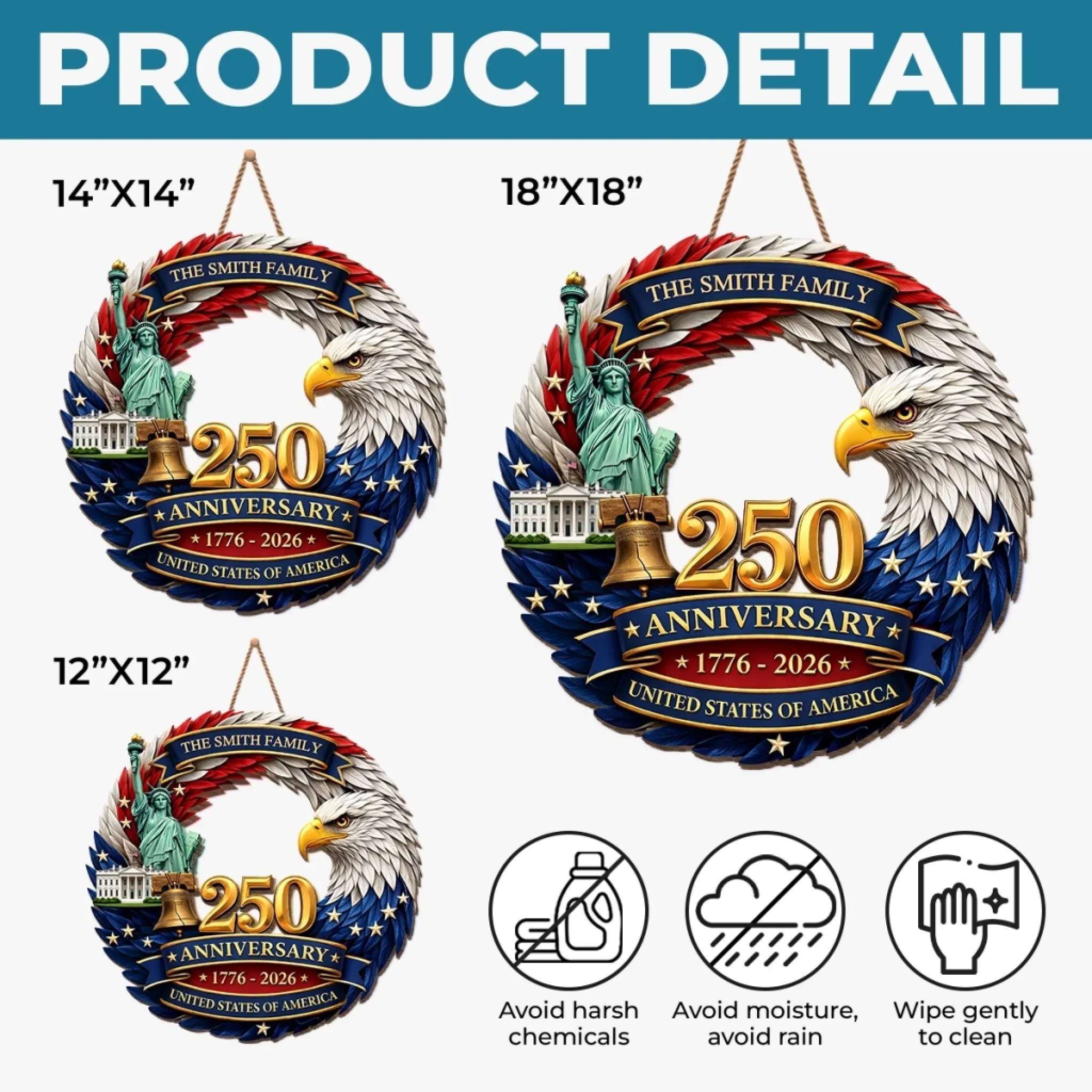 Custom Wood Sign - Personalized America 250th Anniversary Gifts For Mom, Dad, Brother, Sister, Kids - Home Of The Proud - Image 6