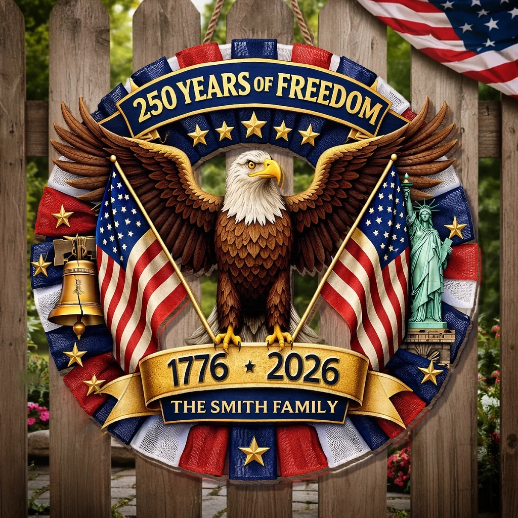 Custom Wood Sign - Personalized America 250th Anniversary Gifts For Mom, Dad, Brother, Sister, Kids - Let Freedom Shine Bright - Image 3