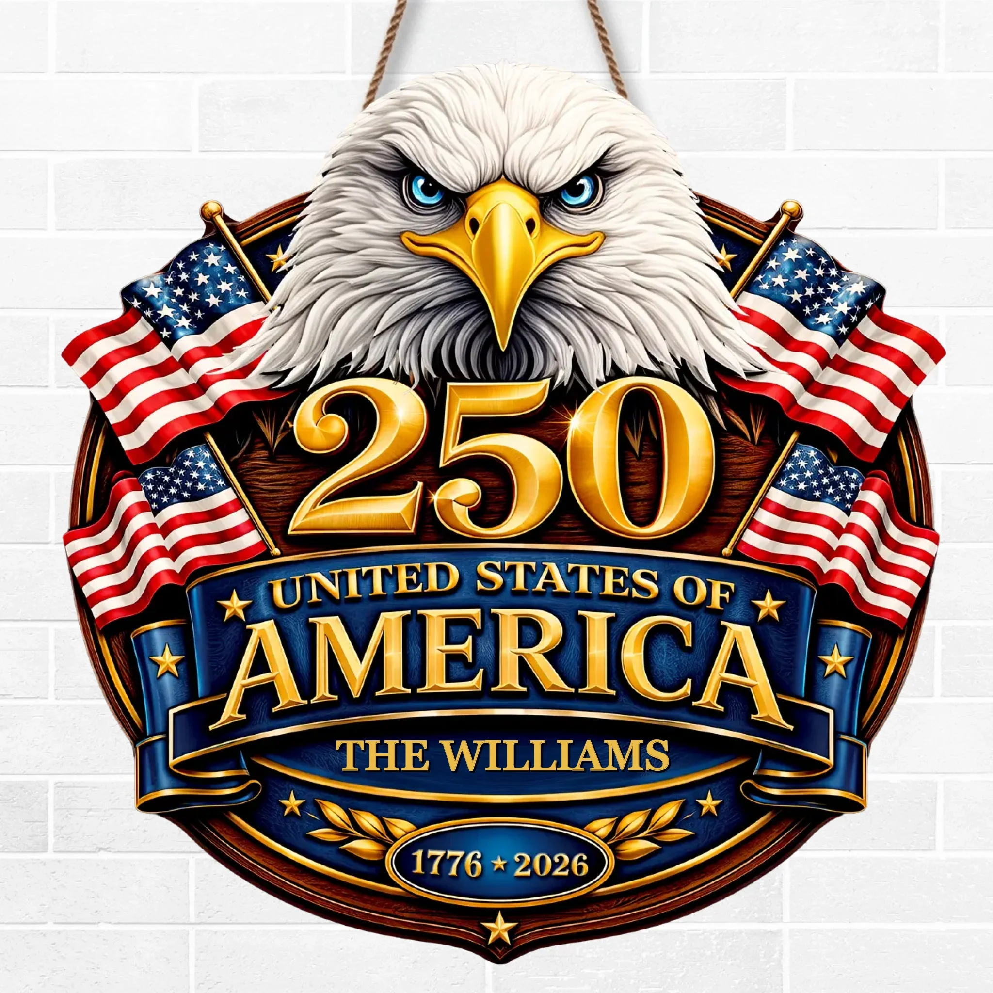 Custom Wood Sign - Personalized America 250th Anniversary Gifts For Mom, Dad, Brother, Sister, Kids - Proud Hearts Stand United - Image 2