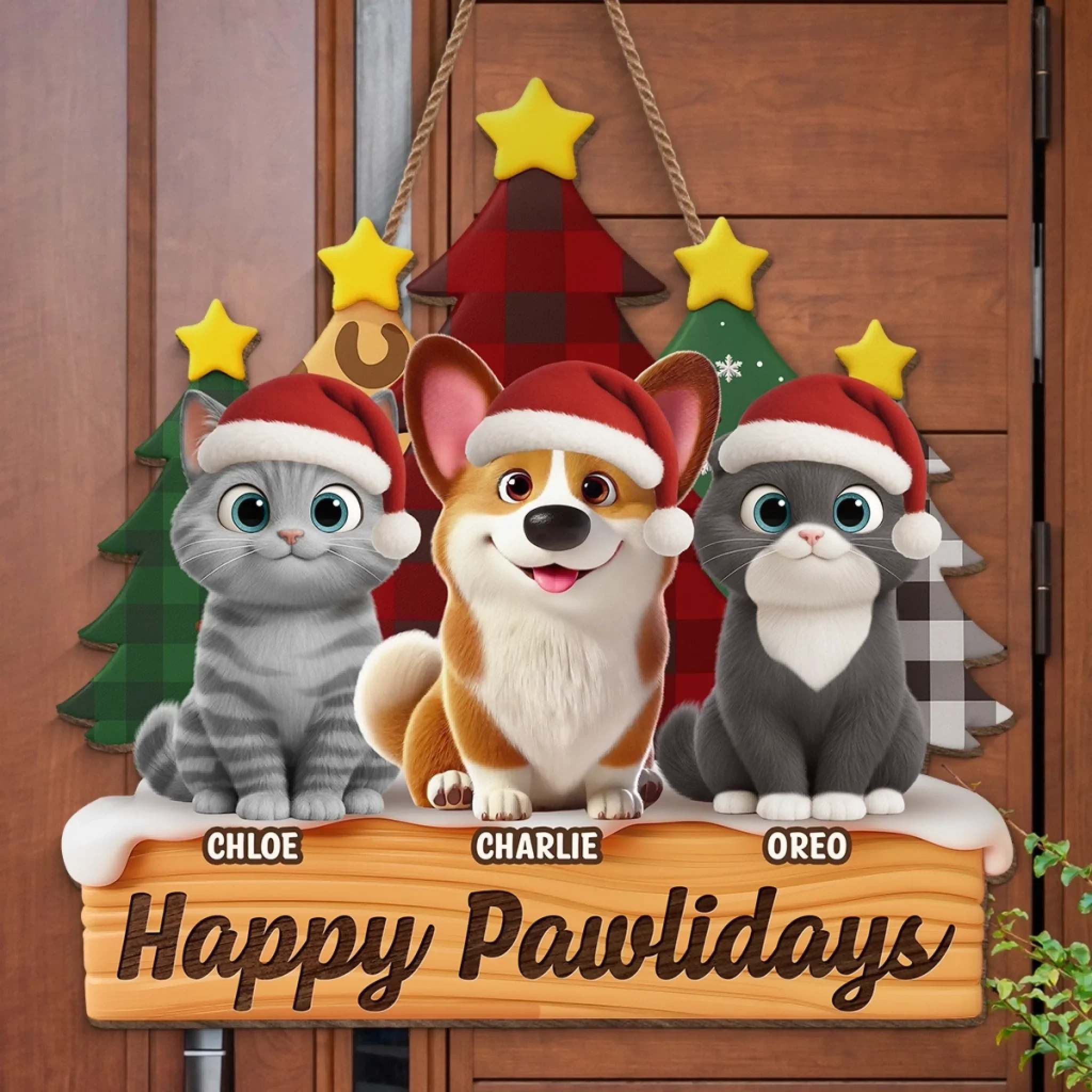 Custom Wood Sign - Personalized Christmas Birthday Gifts For Dog Cat Lovers, Dog Dad And Mom, Cat Owners - Furever Festive - Image 3