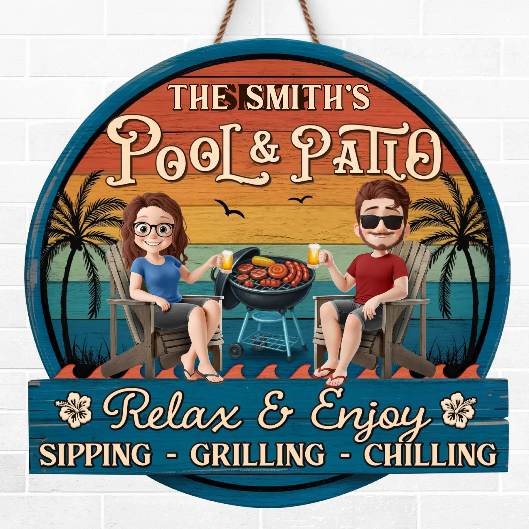 Custom Wood Sign - Personalized Summer Vacation And Travel Gifts For Husband And Wife, Him And Her - Sunshine And Sips - Image 2