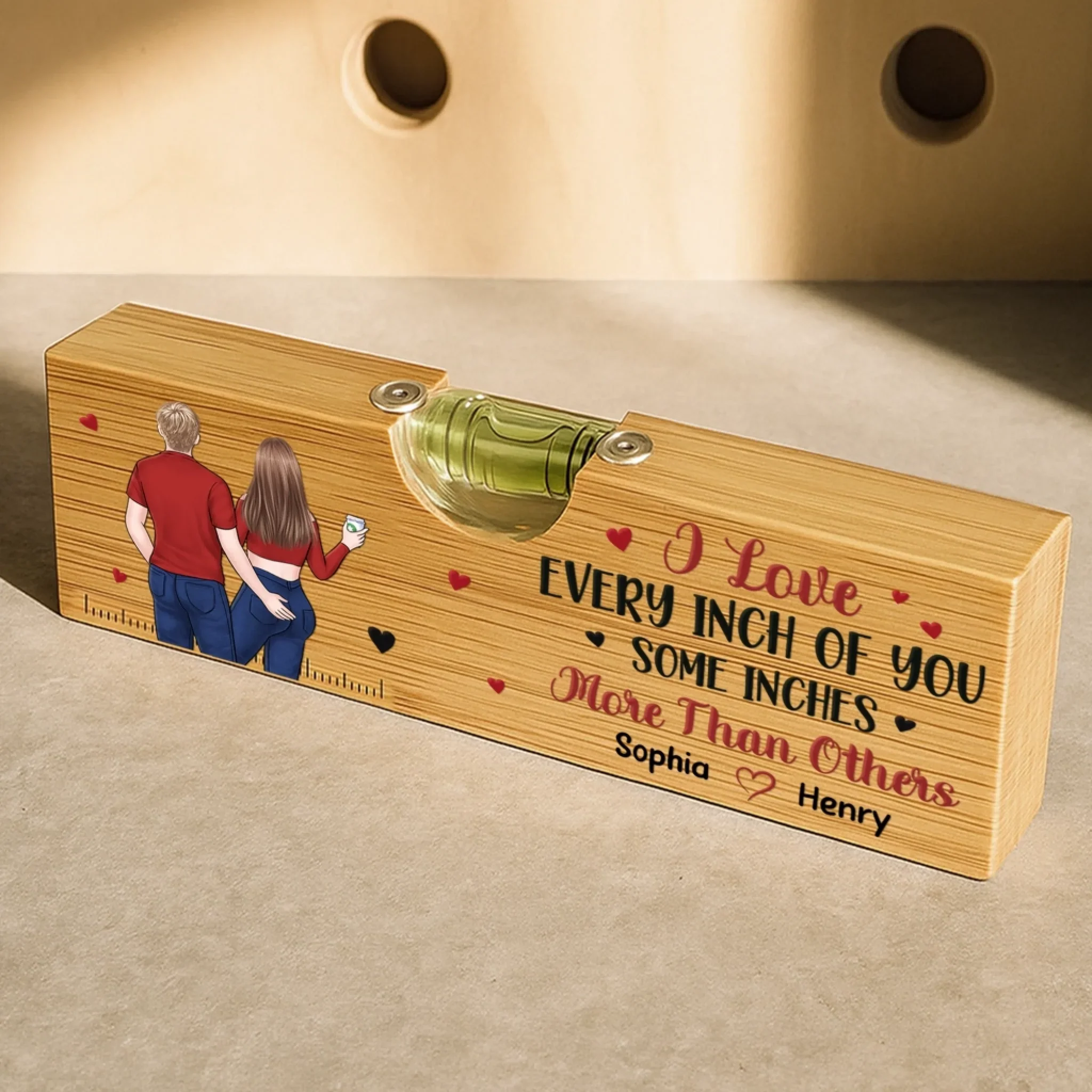Custom Wooden Bottle Opener With Built-in Spirit Level - Personalized Anniversary Wedding Gifts For Husband And Wife, Him And Her - You And Me, Always - Image 5