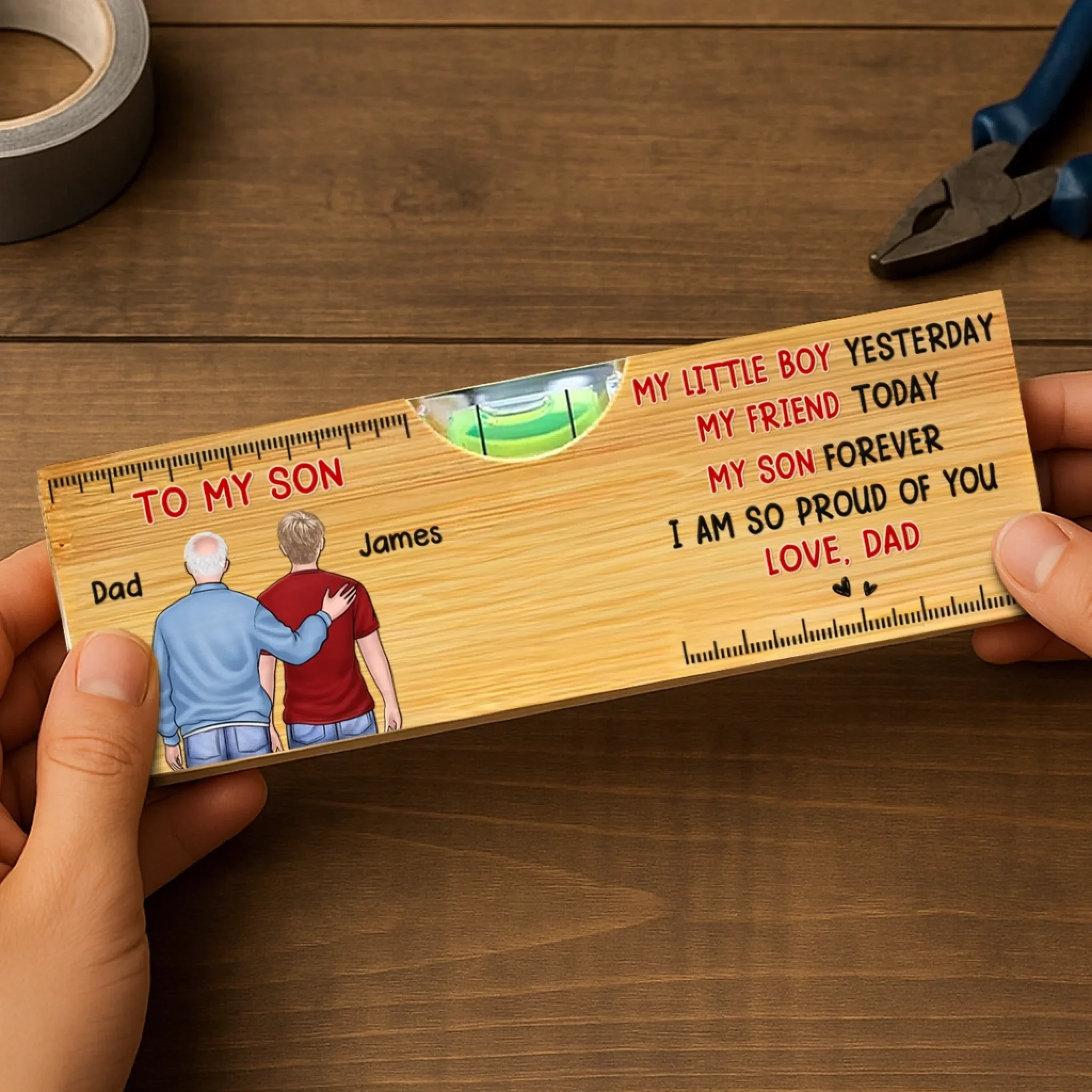 Custom Wooden Bottle Opener With Built-in Spirit Level - Personalized Birthday Gifts For Mom, Dad, Son - My Little Boy - Image 3