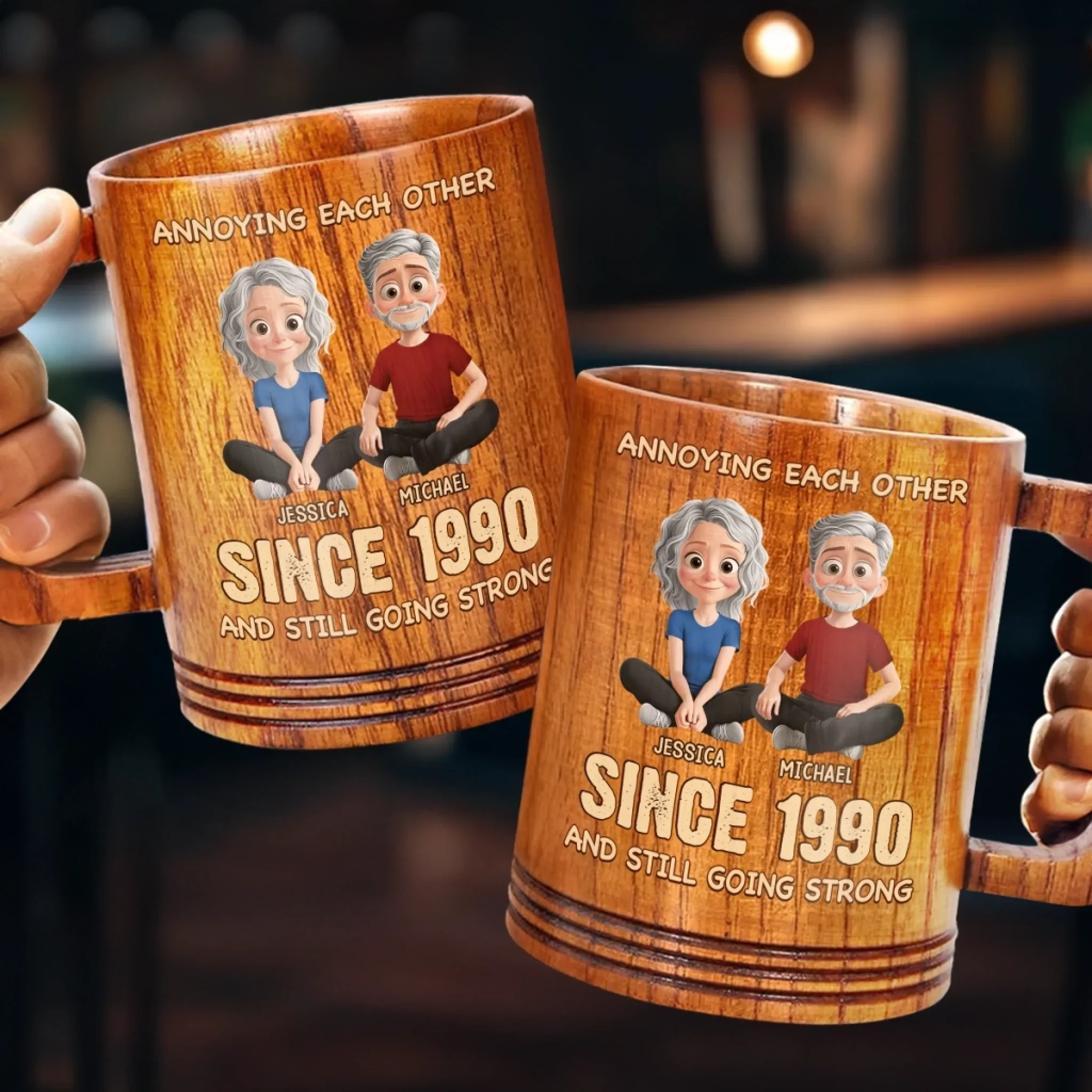 Custom Wooden Mug - Personalized Anniversary Wedding Gifts For Husband And Wife, Him And Her - Love, Laughter, And A Lifetime Of Eye Rolls - Image 3