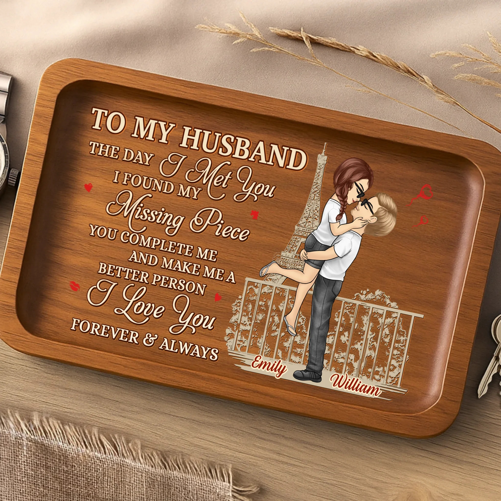 Custom Wooden Valet Tray - Personalized Anniversary Wedding Gifts For Husband And Wife, Him And Her - Love You More Everyday, Couple Birthday Gifts For Him And Her - Image 2