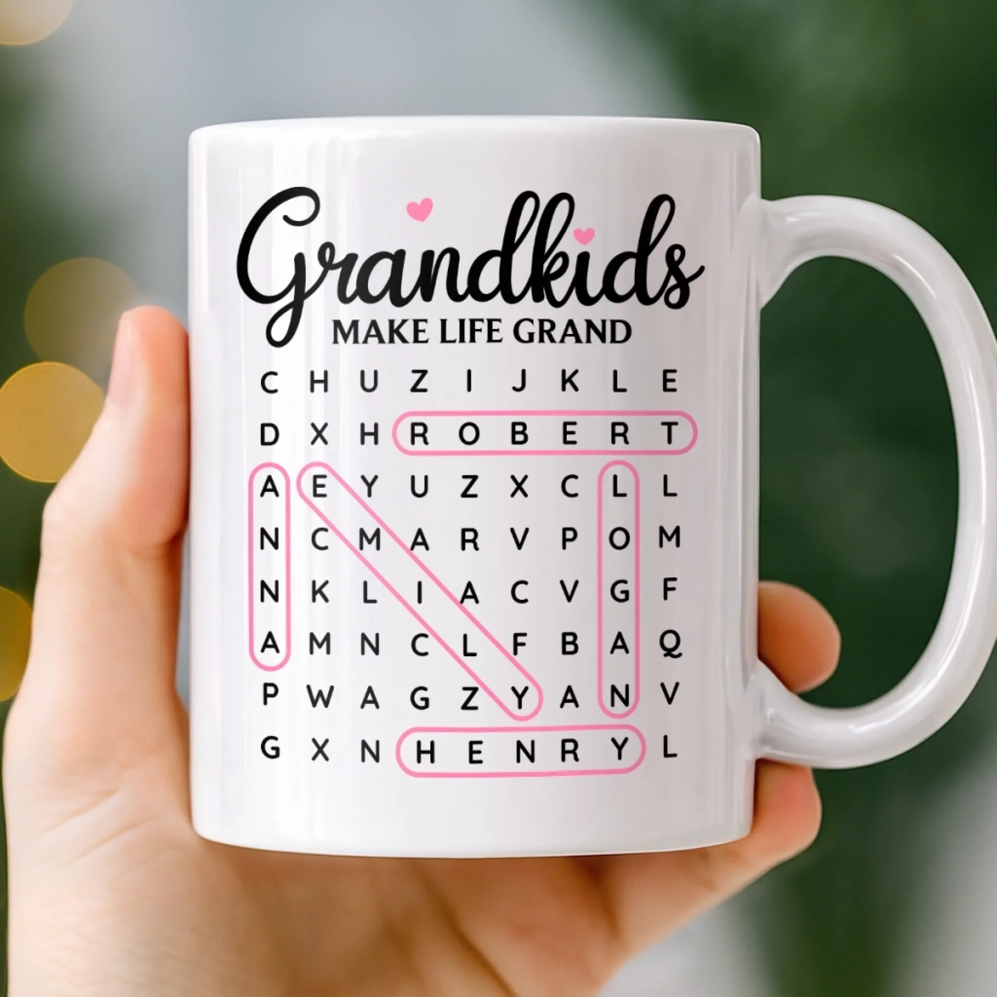 Custom Word Search Puzzle Mug - Personalized Mother's Day Birthday Gifts For Mom, Grandma - Grand Love, One Word At A Time - Image 2