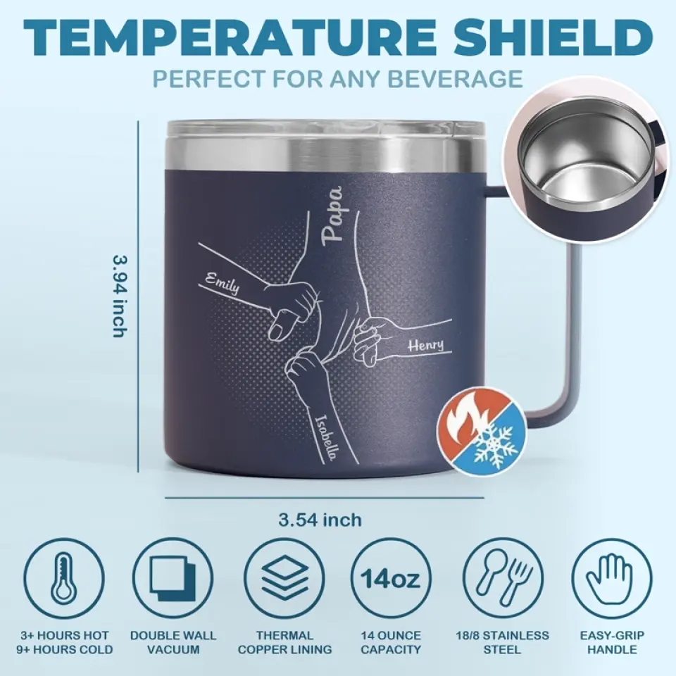Dad Taught Me Everything I Know - Family Personalized Custom 14oz Stainless Steel Tumbler With Handle - Father's Day, Gift For Dad, Grandpa - Image 7