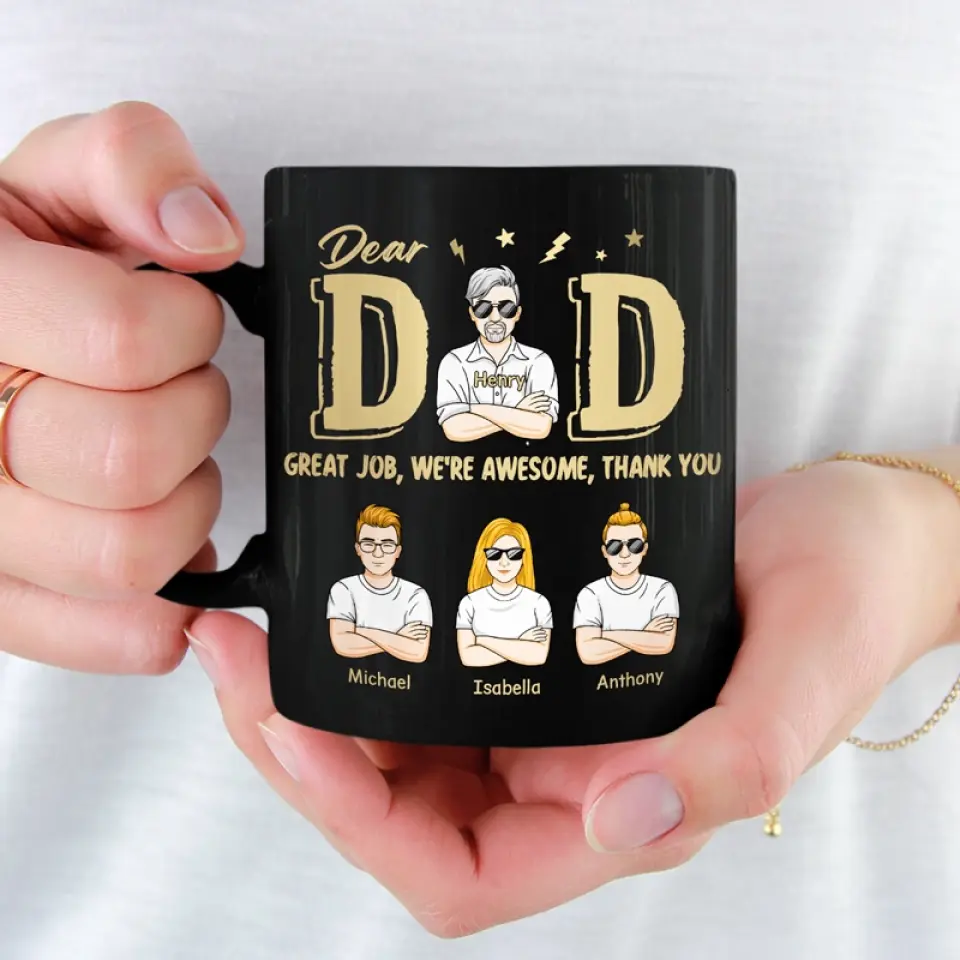 Dad, We Are Awesome, Thank You - Family Personalized Custom Black Mug - Father's Day, Gift For Dad, Grandpa - Image 3