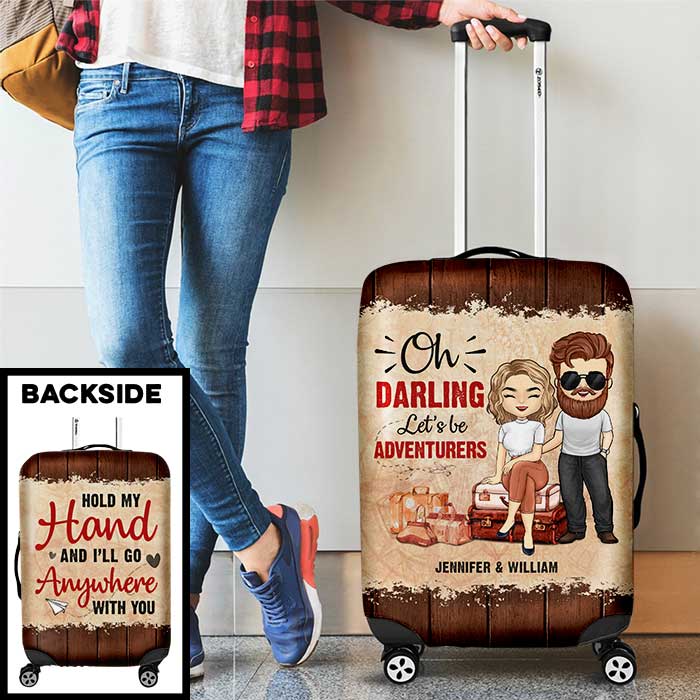 Darling, Let's Be Adventurers - Personalized Luggage Cover - Gift For Couples, Husband Wife - Image 2
