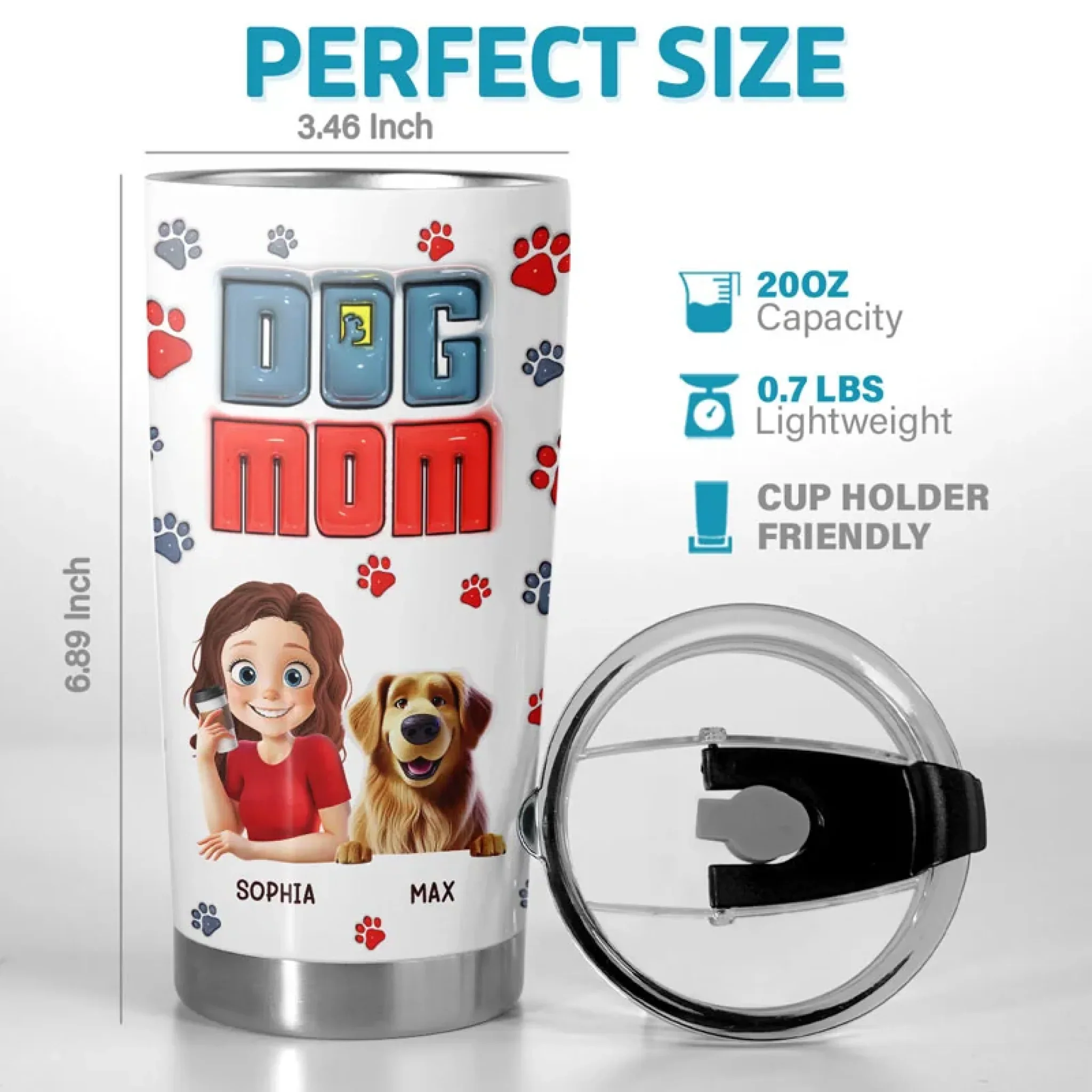 Dog Kisses And Coffee Sips - Dog Personalized Custom 3D Inflated Effect Printed Tumbler - Gift For Pet Owners, Pet Lovers - Image 3