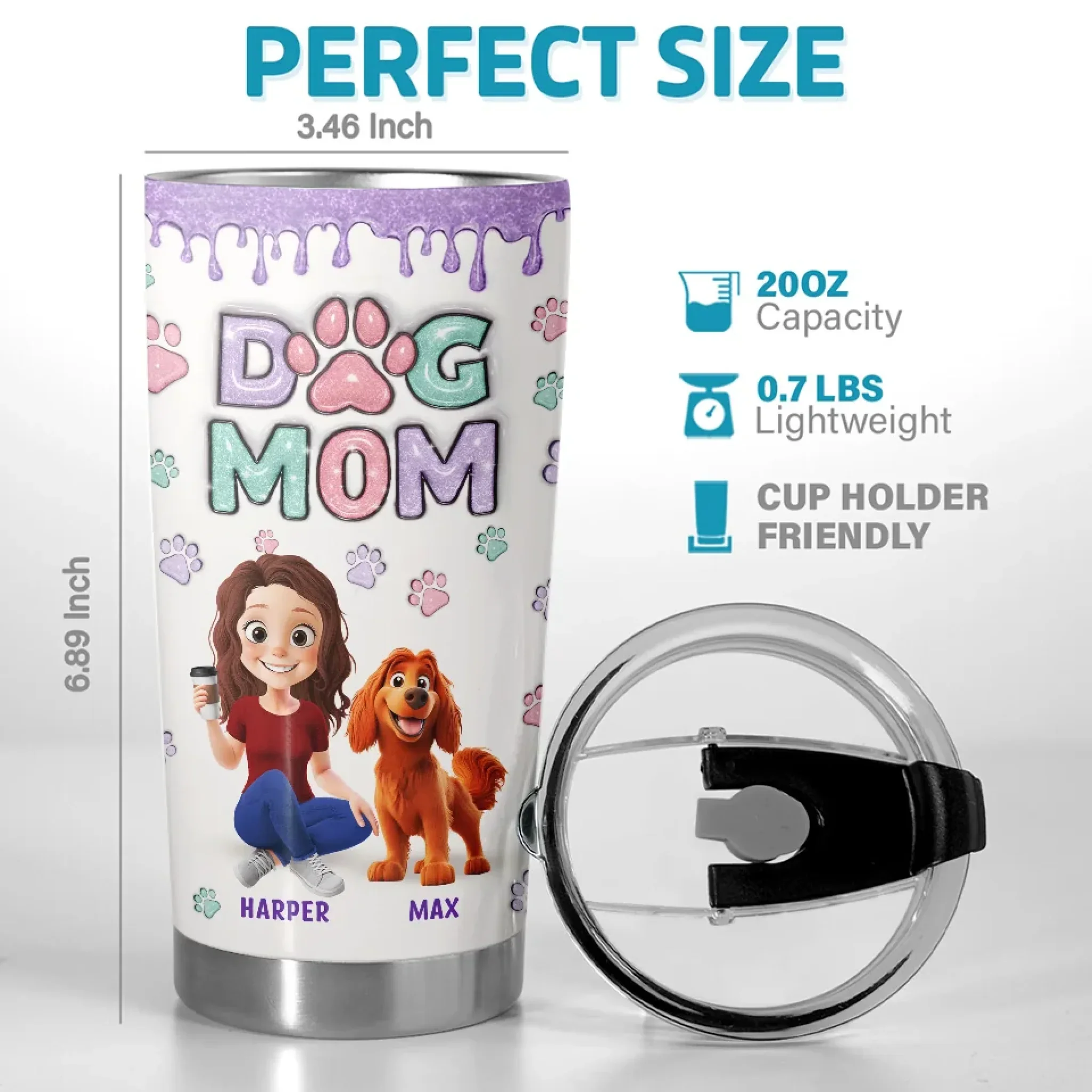 Dog Mom, Happy Life - Dog Personalized Custom 3D Inflated Effect Printed Tumbler - Gift For Pet Owners, Pet Lovers - Image 3