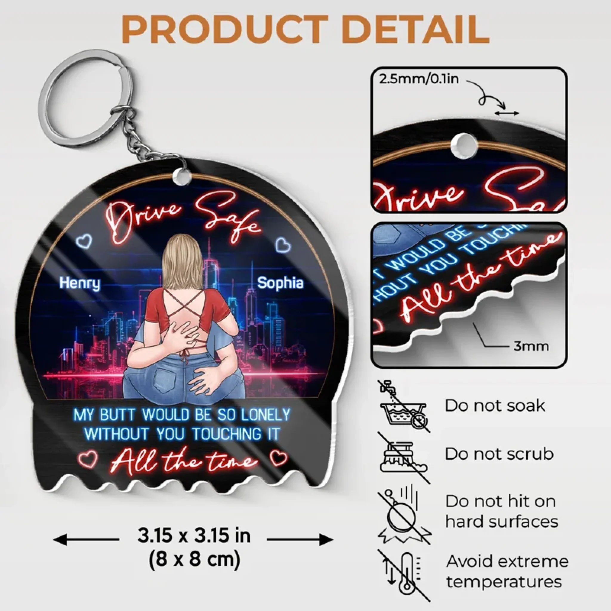 Drive Safe, I Love You - Couple Personalized Custom Shaped Acrylic Keychain - Gift For Husband Wife, Anniversary - Image 5