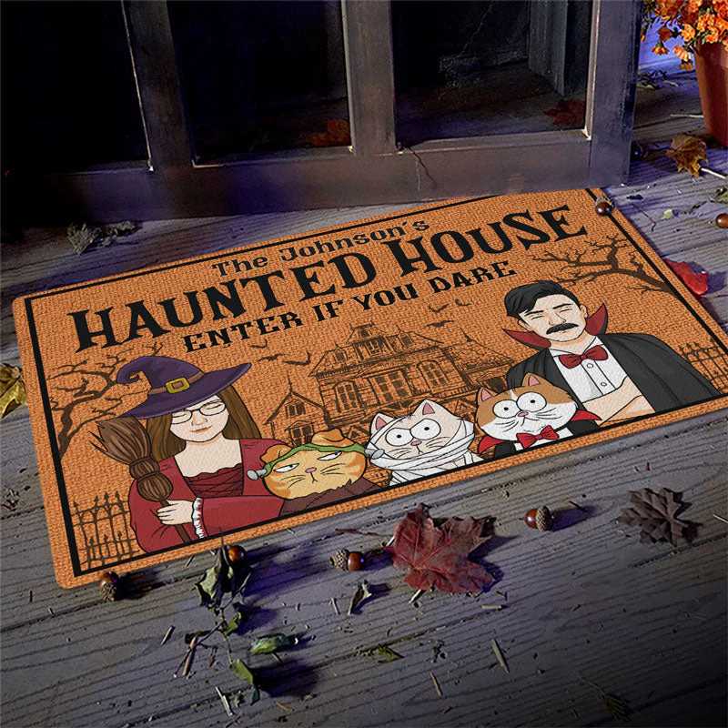 Enter If You Dare - Couple Personalized Custom Home Decor Witch Decorative Mat - Halloween Gift For Witches, Husband Wife, Pet Owners, Pet Lovers - Image 3