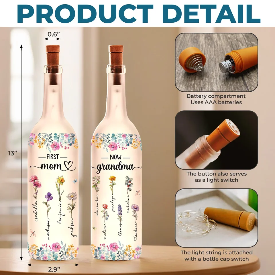 Every Flower Reminds Me Of Your Kindness - Family Personalized Custom Bottle Lamp - Gift For Mom, Grandma - Image 5