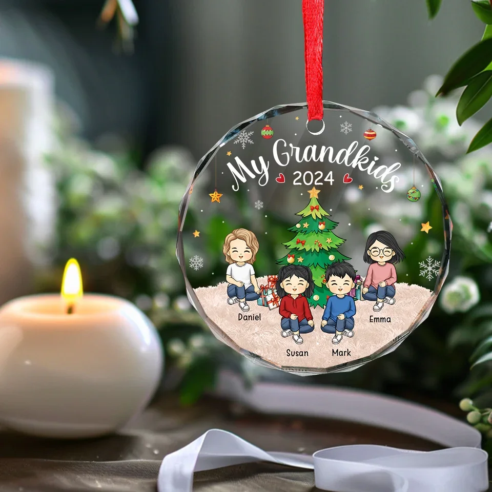 Every Moment With Them Is A Treasure - Family Personalized Custom Circle Glass Ornament - Christmas Gift For Grandma, Grandpa - Image 5