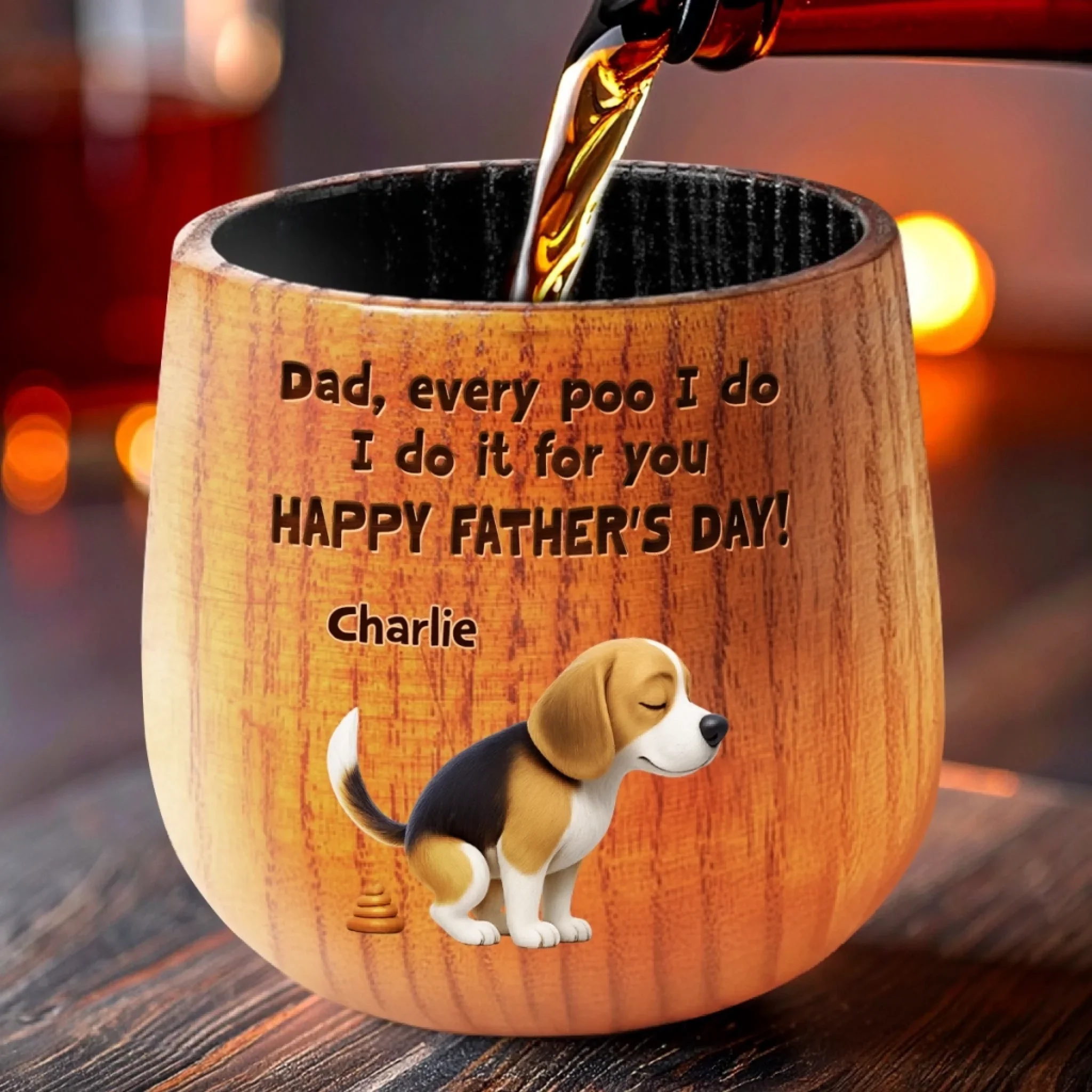 Every Poop Is A Love Letter To You, Dad - Dog Personalized Custom Wooden Whiskey Glass - Father's Day, Gift For Pet Owners, Pet Lovers - Image 3