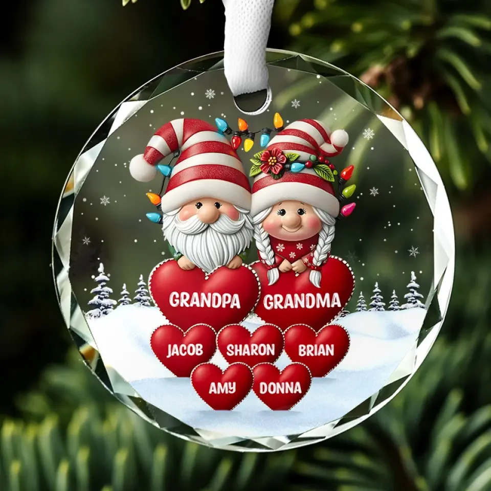 Every Time We Love, Every Time We Give, It’s Christmas - Family Personalized Custom Circle Glass Ornament - Christmas Gift For Grandpa, Grandma - Image 5
