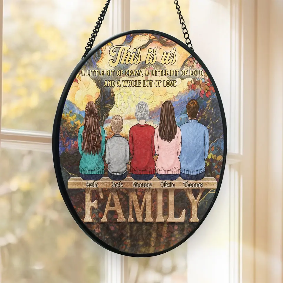 Family Forever In My Heart - Family Personalized Custom Stained Glass Window Hanging Suncatcher - Christmas Gift For Family Members - Image 3