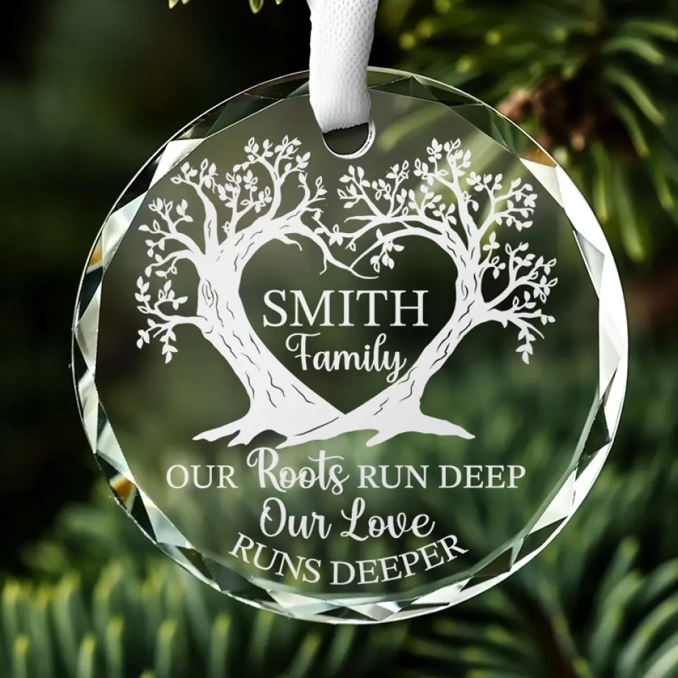 Family Give You The Roots To Stand Tall And Strong - Family Personalized Custom Circle Glass Ornament - Christmas Gift For Family Members - Image 5