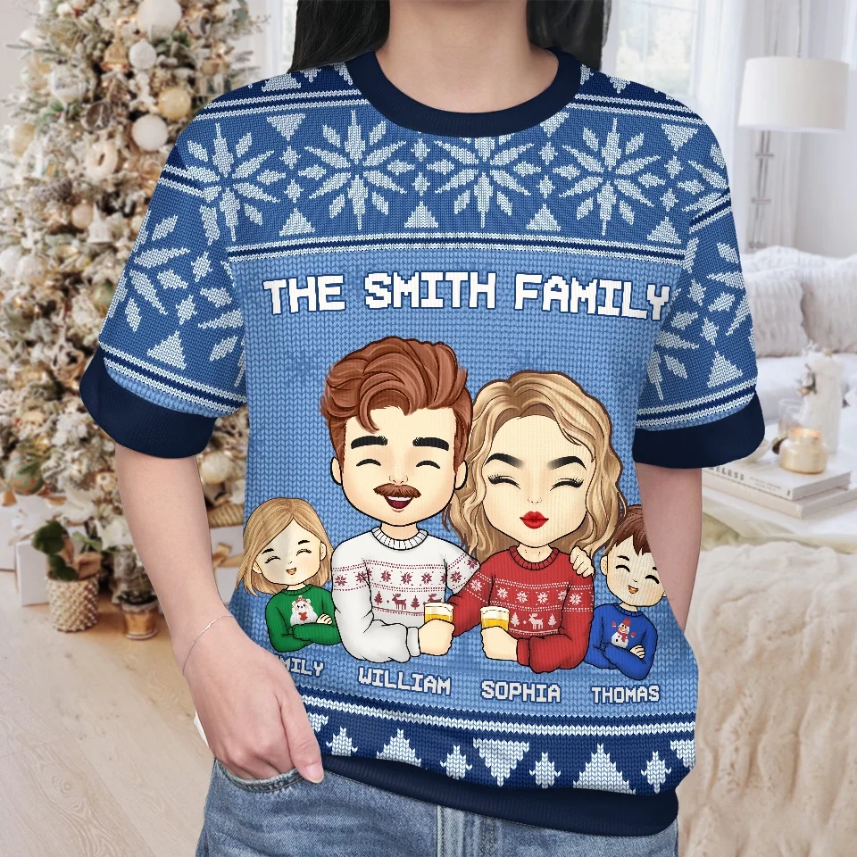 Family Is The Heart Of Christmas - Family Personalized Custom All Over Print Adult Short Sleeve Sweater - Christmas Gift For Family Members - Image 3