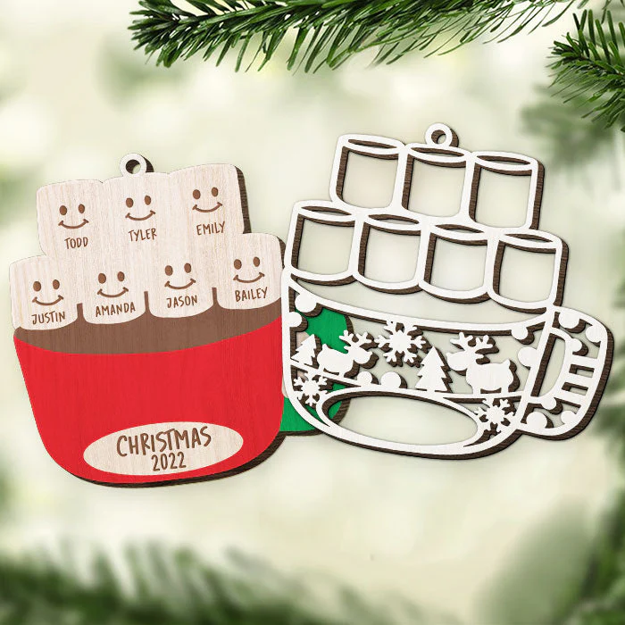 Family Love Grows Warmer At Christmas - Personalized Custom Marshmallow Shaped 2 Layered Wood Christmas Ornament - Gift For Family Member, Christmas Gift - Image 2