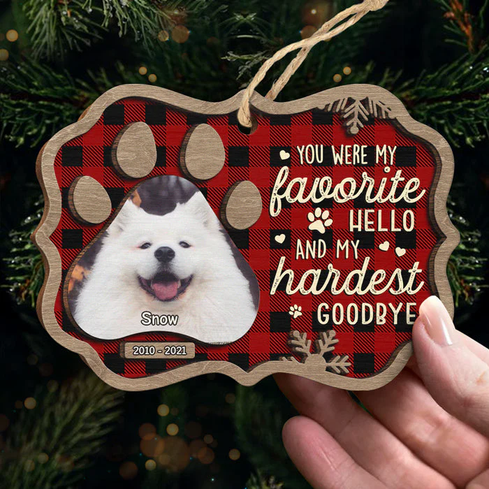 Favorite Hello And Hardest Goodbye - Personalized Custom Benelux Shaped Wood Photo Christmas Ornament - Upload Image, Memorial Gift, Sympathy Gift, Christmas Gift - Image 3