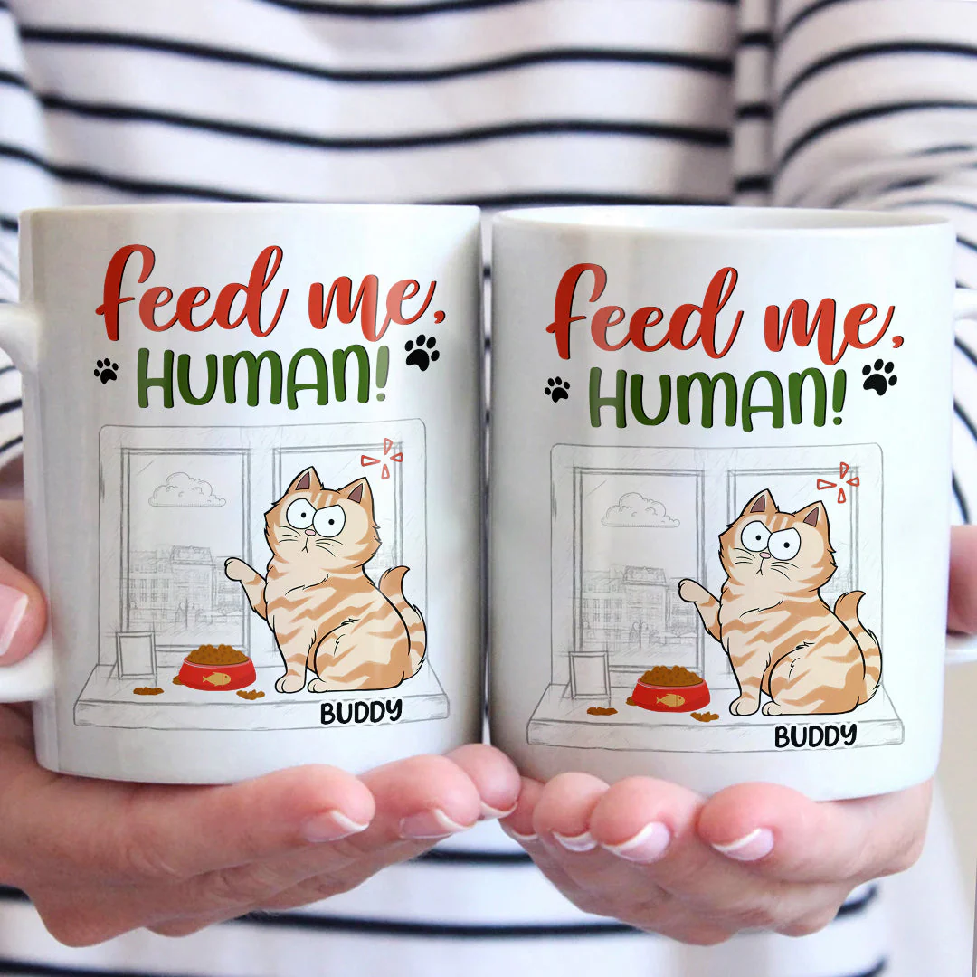 Feed Me Human - Cat Personalized Custom Mug - Gift For Pet Owners, Pet Lovers - Image 2