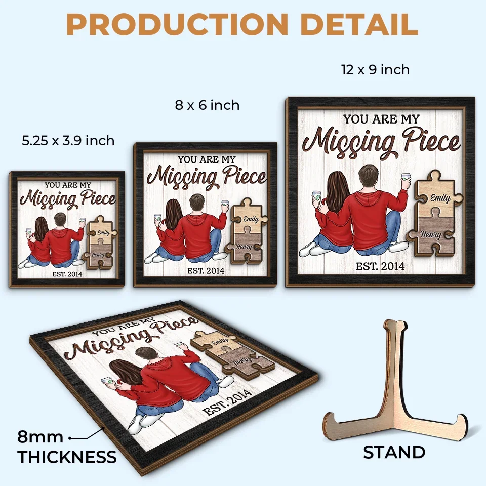 Finding Love In All The Right Pieces - Couple Personalized Custom 2-Layered Wooden Plaque With Stand - Gift For Husband Wife, Anniversary - Image 6