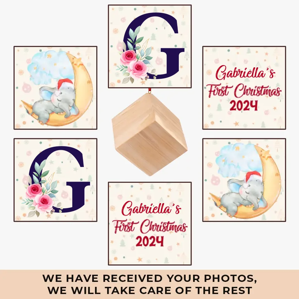 First Christmas Dreams Come Alive With Family By Your Side - Family Personalized Custom Wooden Cube Ornament - Christmas Gift For Baby Kids, Newborn Baby, First Christmas - Image 2