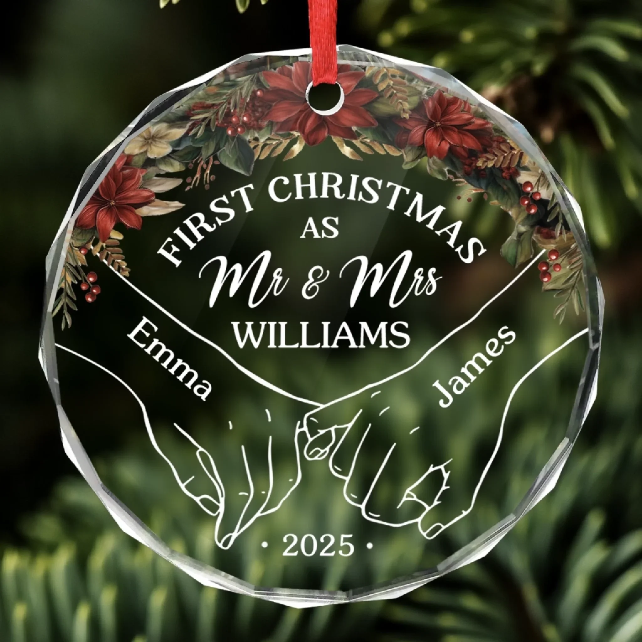 First Christmas Together - Couple Personalized Custom Circle Glass Ornament - Christmas Gift For Husband Wife, Anniversary, First Christmas - Image 3