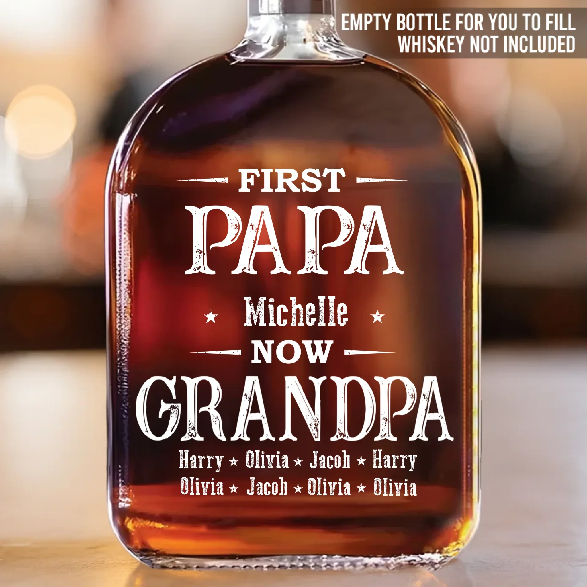 First Dad Now The Favorite - Family Personalized Custom Whiskey Bottle - Father's Day, Gift For Dad, Grandpa - Image 2