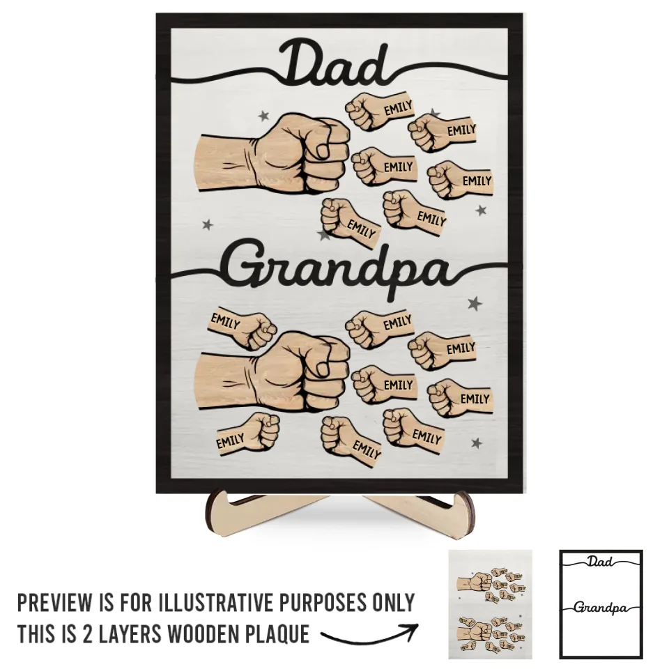 First Daddy Now Grandpa - Family Personalized Custom 2-Layered Wooden Plaque With Stand - Father's Day, Gift For Dad, Grandpa - Image 2