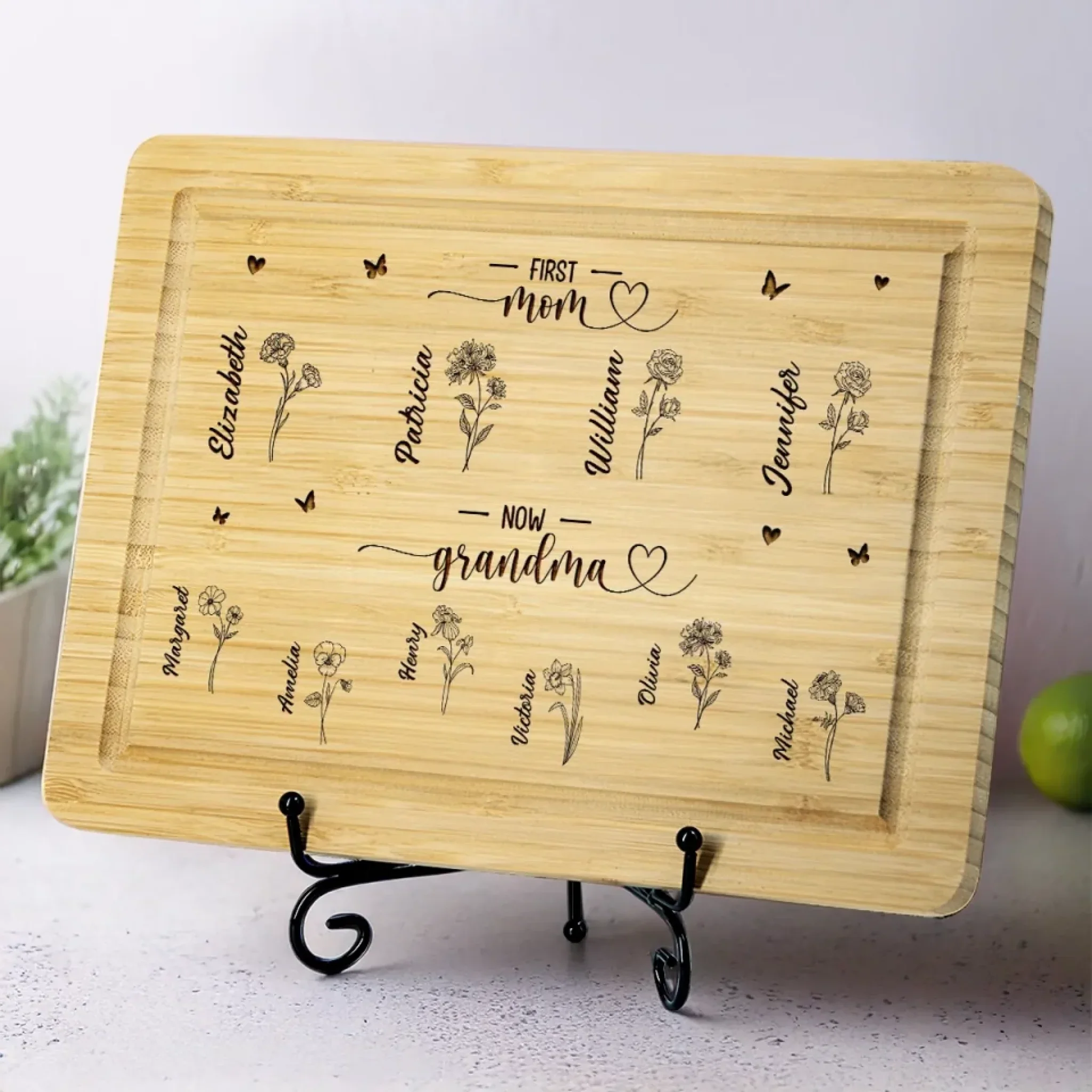 First Mom Now Grandma - Family Personalized Custom Engraved Wooden Cutting Board - Mother's Day, Gift For Mom, Grandma