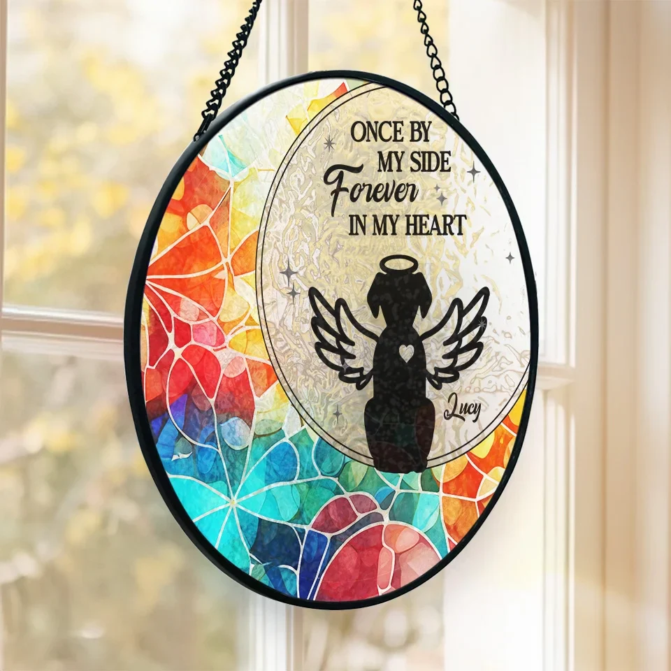 Forever In My Heart, Never Forgotten - Memorial Personalized Custom Stained Glass Window Hanging Suncatcher - Sympathy Gift For Pet Owners, Pet Lovers - Image 3