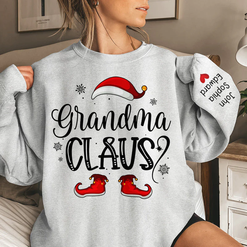 Forget About Santa I'll Just Ask Nana - Family Personalized Custom Unisex Sweatshirt With Design On Sleeve - Christmas Gift For Mom, Grandma - Image 2