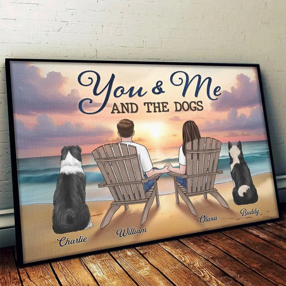 Four Paws, Two Hearts, One Family - Dog & Cat Personalized Custom Horizontal Poster - Christmas Gift For Couples, Pet Owners, Pet Lovers - Image 3