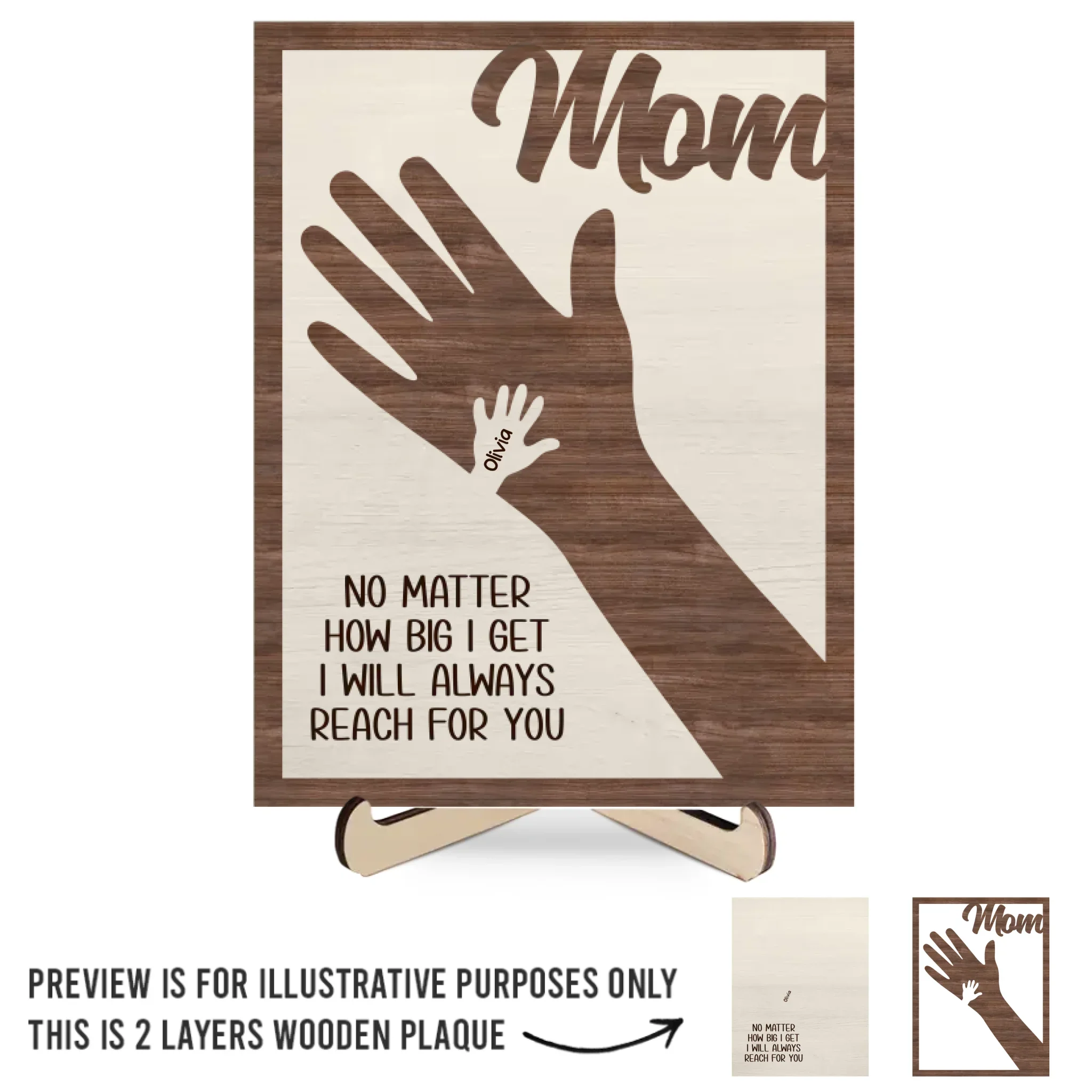 From Little Hands To Big Hearts - Family Personalized Custom 2-Layered Wooden Plaque With Stand - Mother's Day Gift For Mom, Grandma - Image 2