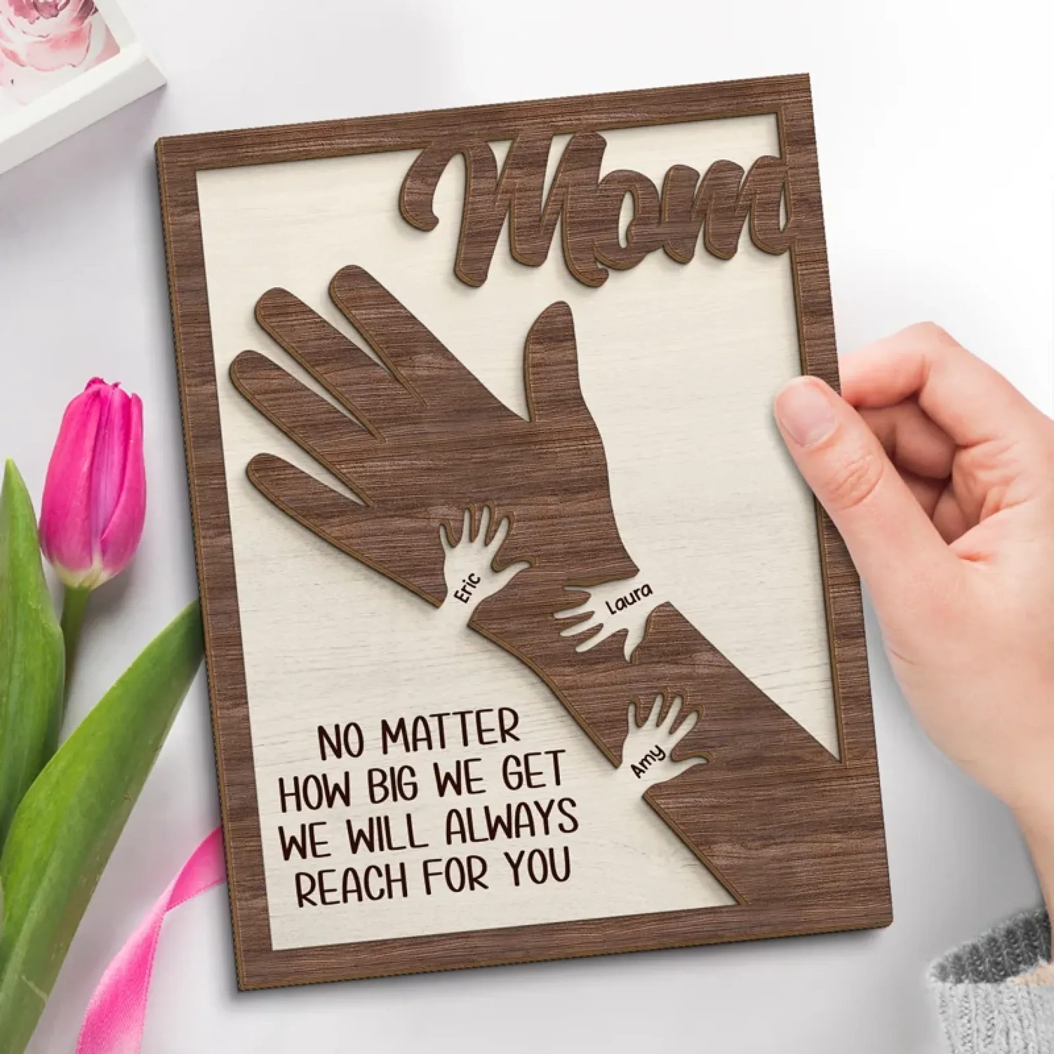 From Little Hands To Big Hearts - Family Personalized Custom 2-Layered Wooden Plaque With Stand - Mother's Day Gift For Mom, Grandma - Image 3