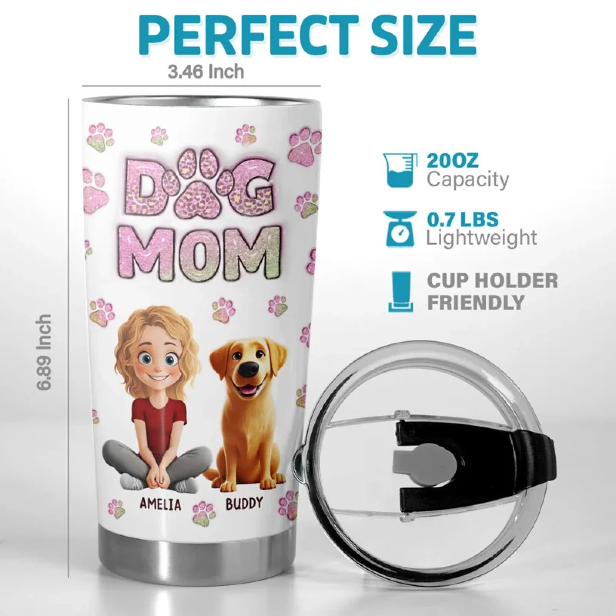 Fur Mom, Forever Loved - Dog & Cat Personalized Custom 3D Inflated Effect Printed Tumbler - Gift For Pet Owners, Pet Lovers - Image 5