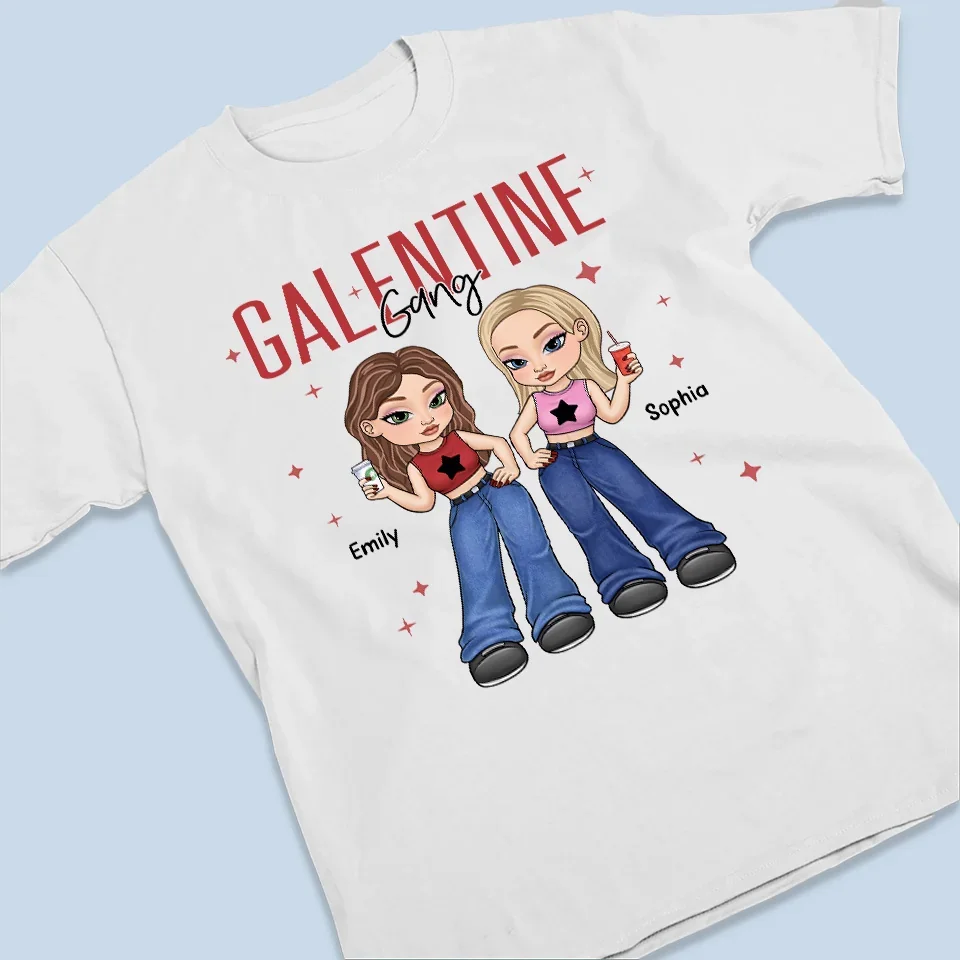 Galentine Gang - Bestie Personalized Custom Unisex T-shirt, Premium T-shirt, Hoodie - Valentine Gift For Best Friends, BFF, Sisters - Image 3
