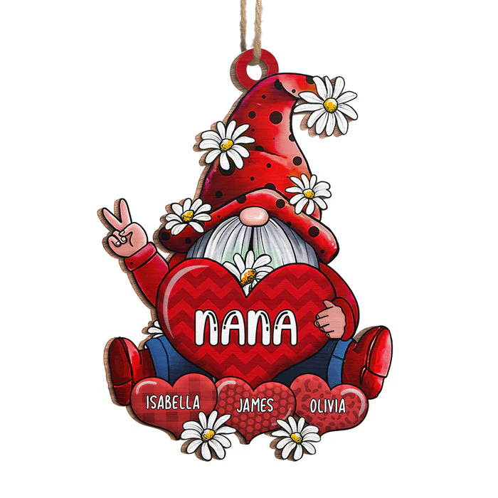 Gnome With Heart - Personalized Custom Gnome Shaped Wood Christmas Ornament - Gift For Grandma, Grandparents, Christmas Gift - Image 2