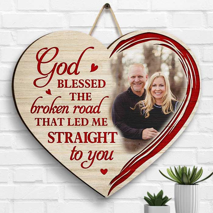 God Brought Us Together - Upload Image, Gift For Couples, Husband Wife - Personalized Shaped Wood Sign - Image 2